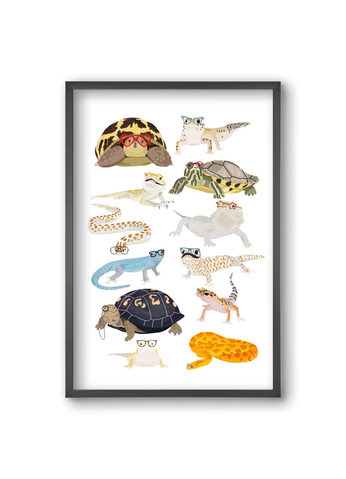 Reptiles in glasses print, 20x30 cm (20x30 cm), Fekete keret