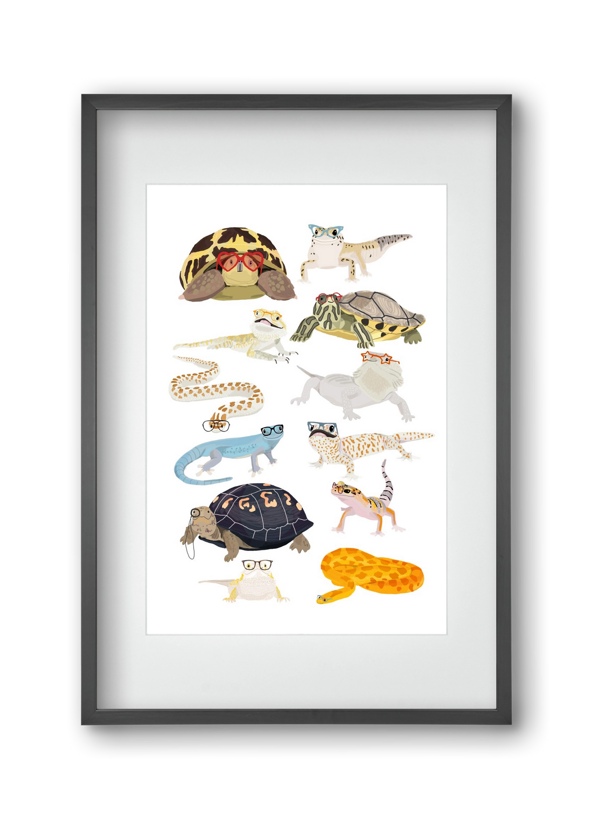 Reptiles in glasses print, 30x45 cm (20x30 cm), Fekete keret, paszpartuval