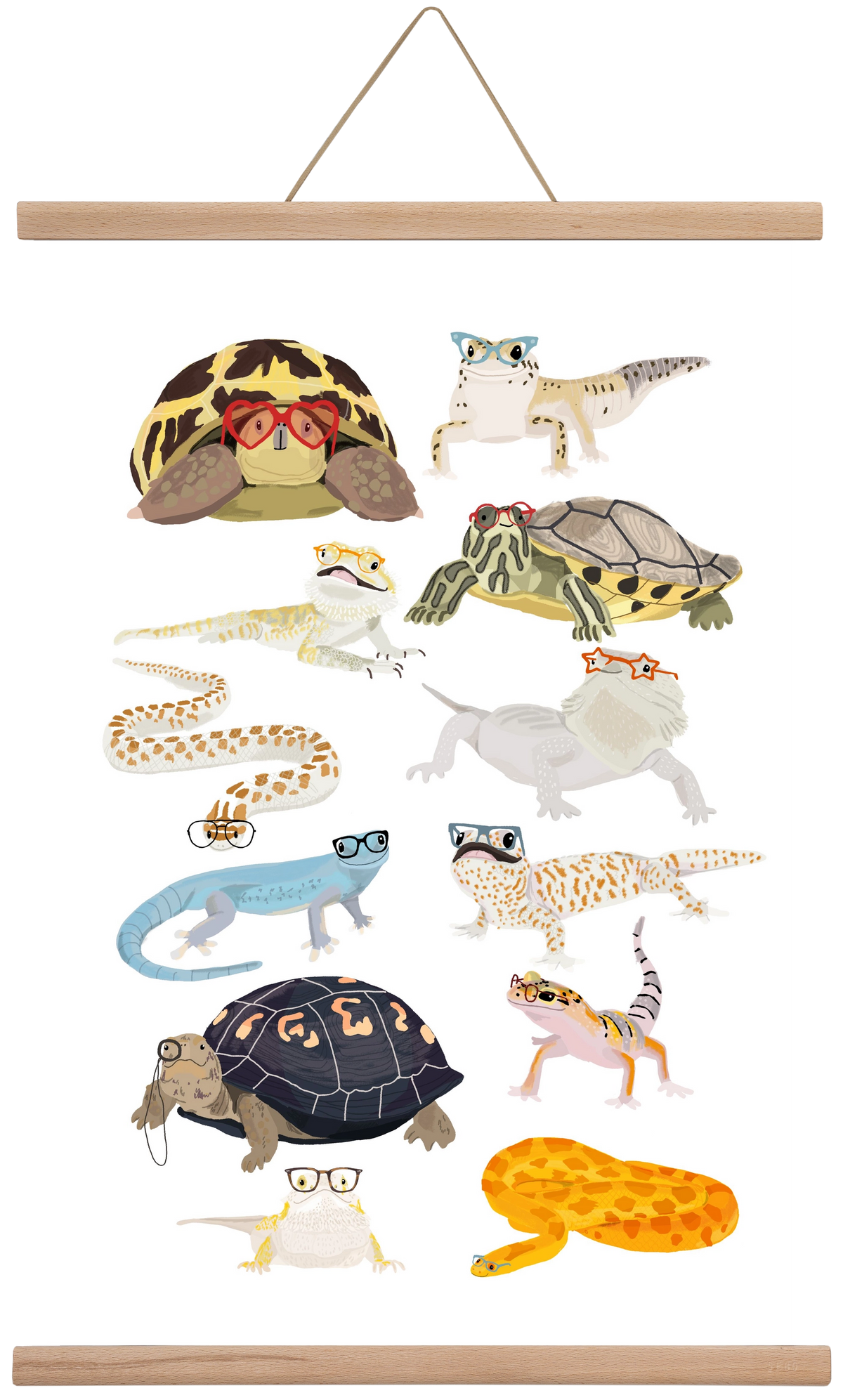 Reptiles in glasses print, 40x60 cm (40x60 cm), Tölgy akasztó