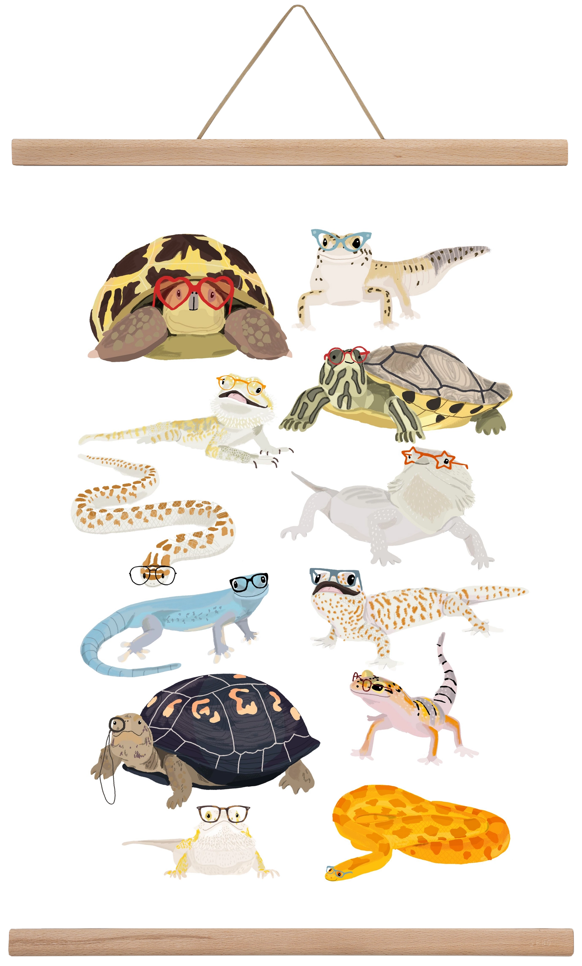 Reptiles in glasses print, 40x60 cm (40x60 cm), Tölgy akasztó