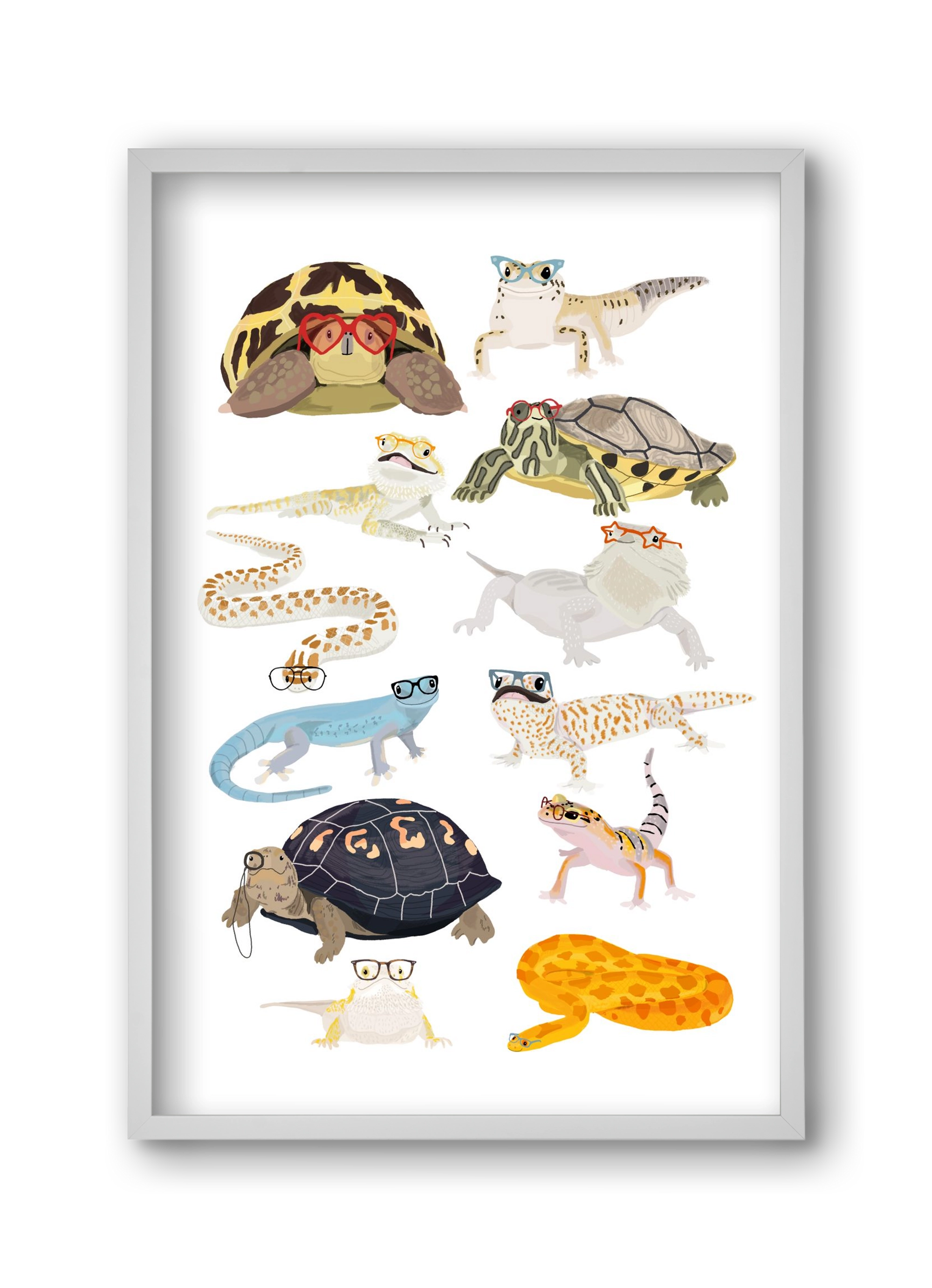 Reptiles in glasses print, 30x45 cm (30x45 cm), Fehér keret