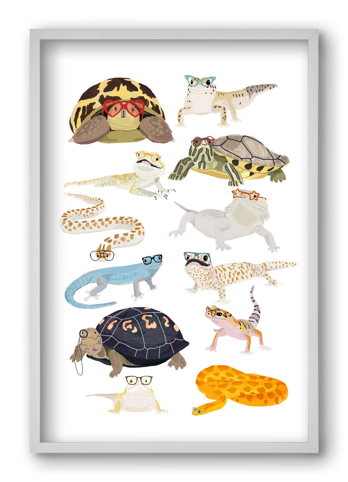 Reptiles in glasses print, 40x60 cm (40x60 cm), Fehér keret
