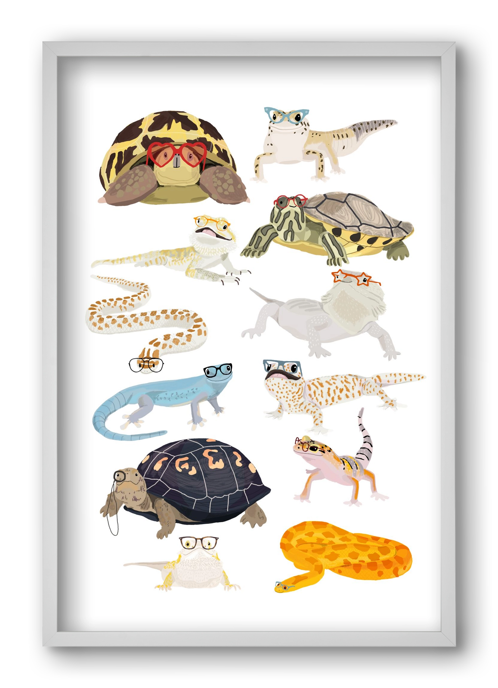 Reptiles in glasses print, 40x60 cm (40x60 cm), Fehér keret