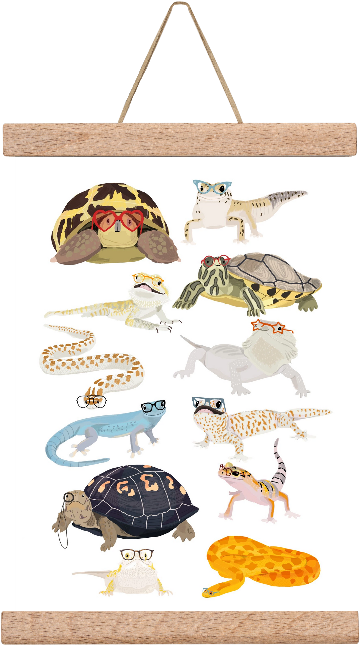 Reptiles in glasses print, 20x30 cm (20x30 cm), Tölgy akasztó