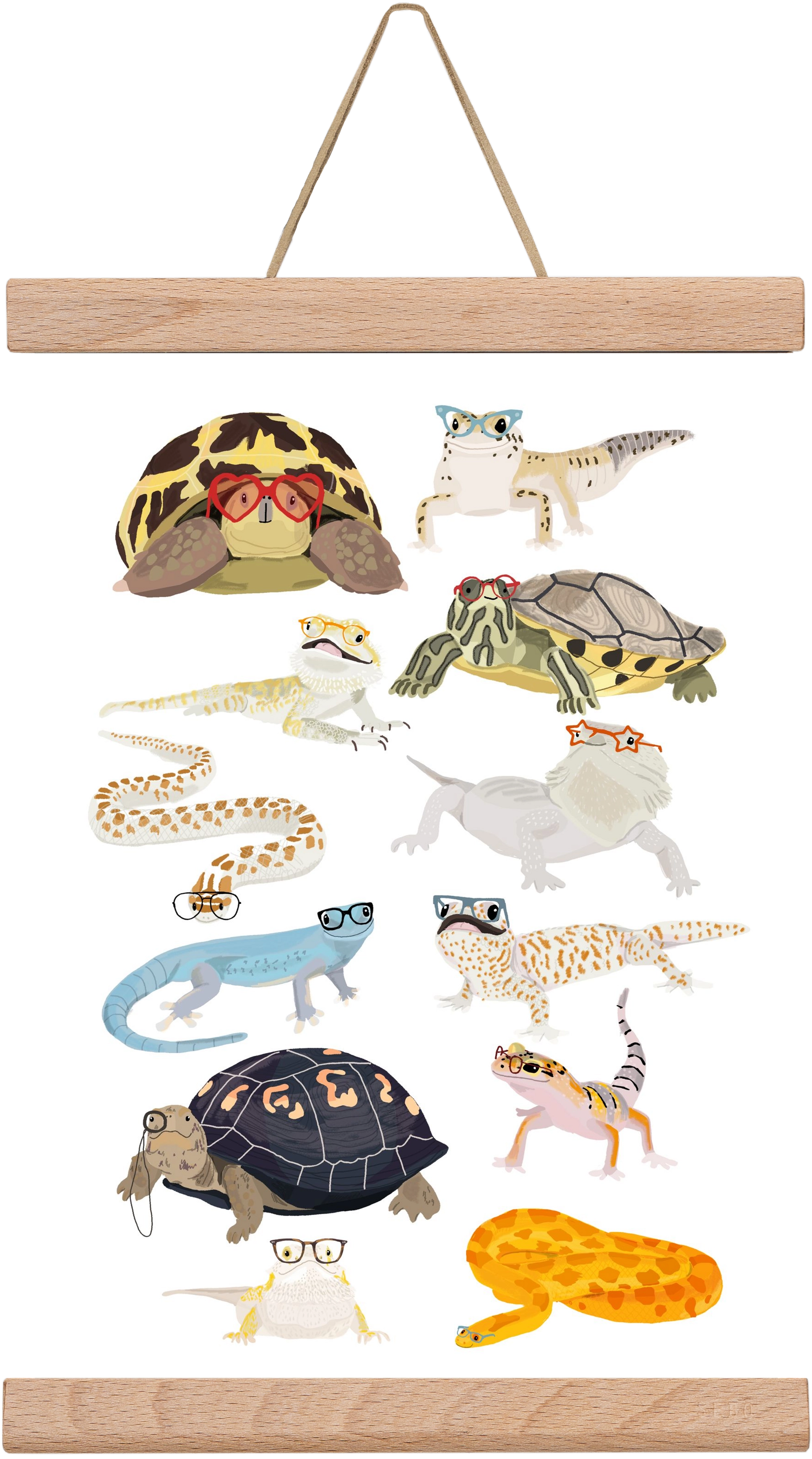 Reptiles in glasses print, 20x30 cm (20x30 cm), Tölgy akasztó
