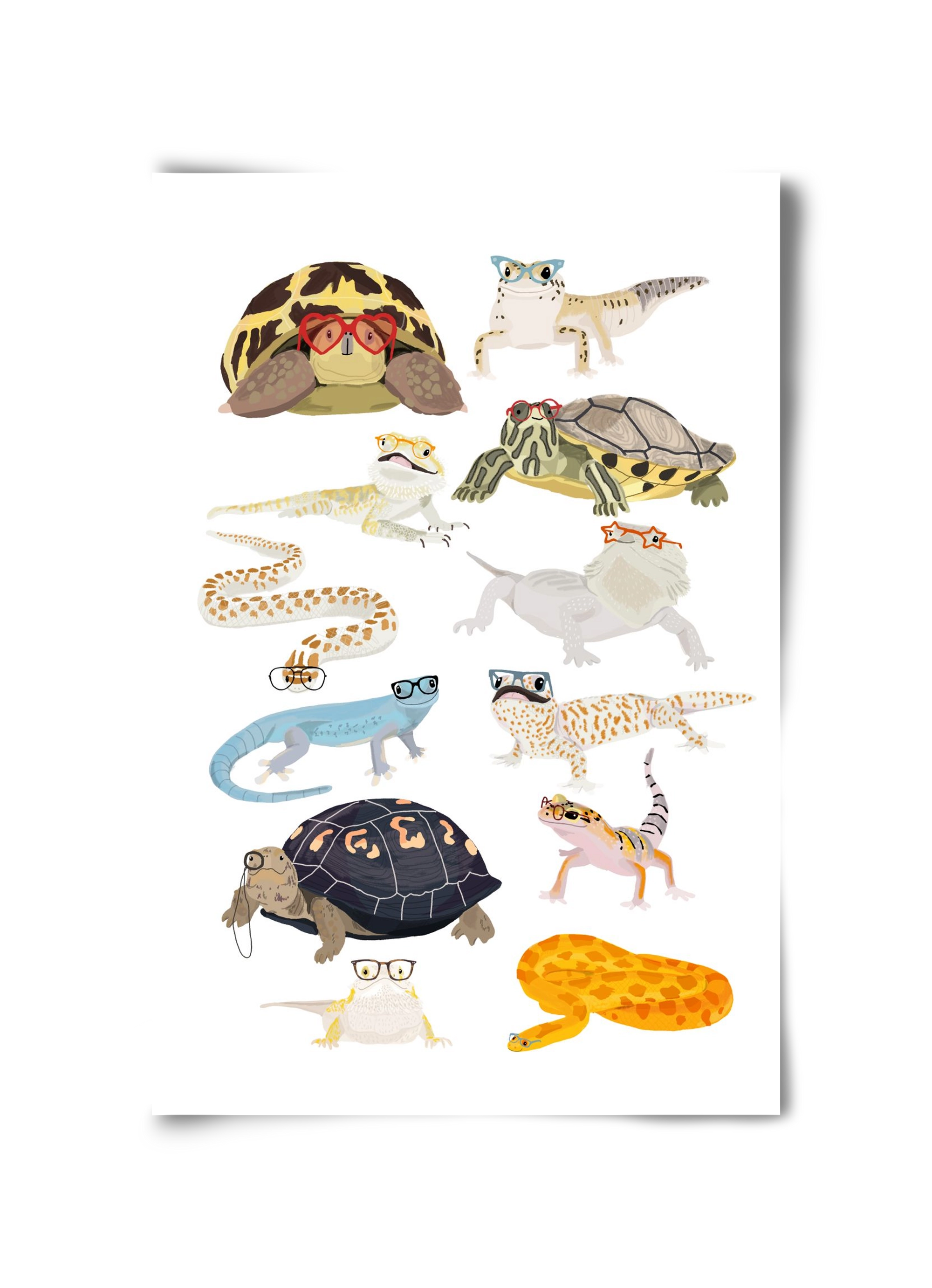 Reptiles in glasses print, 30x45 cm, Keret nélkül