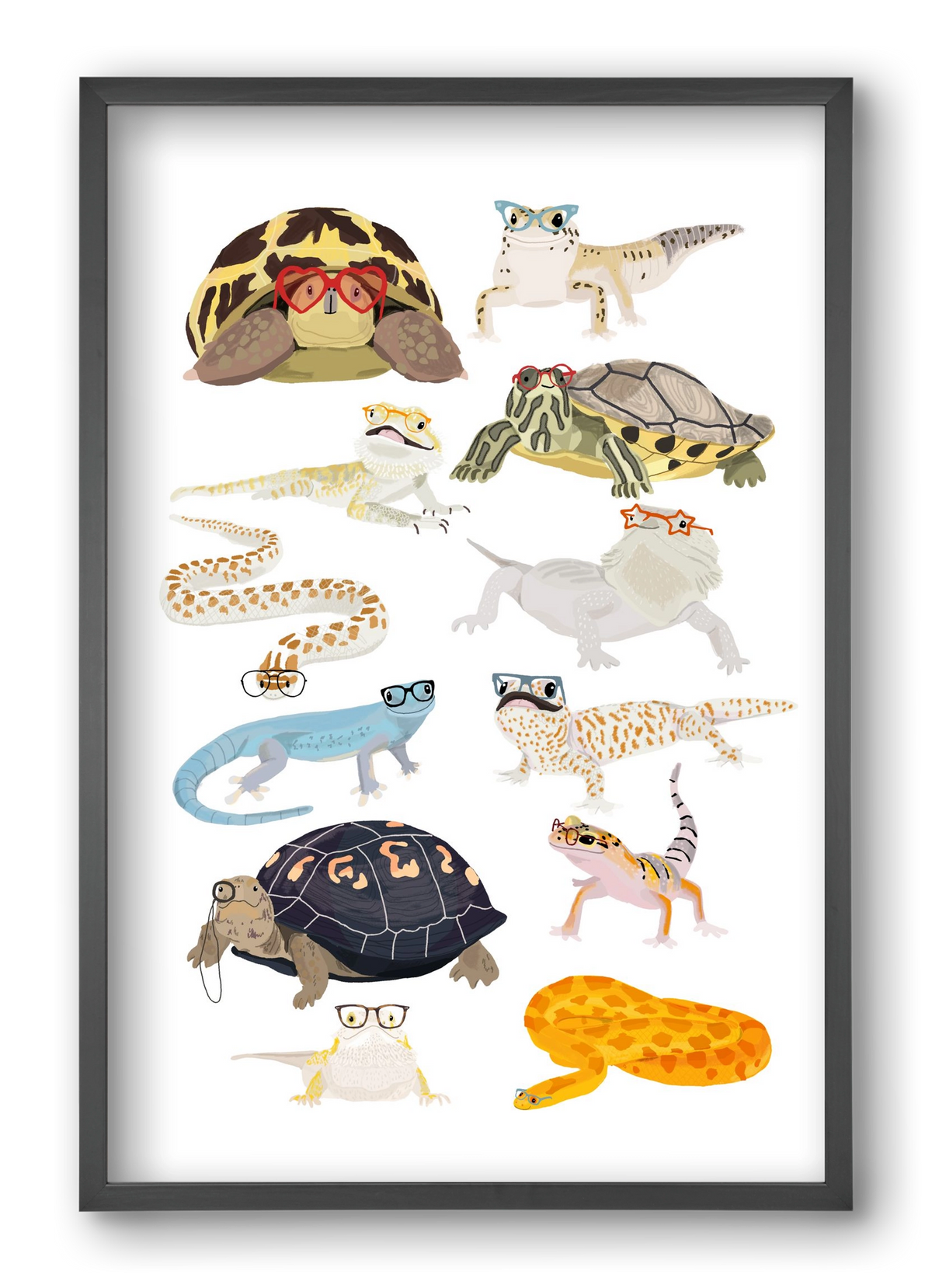 Reptiles in glasses print, 40x60 cm (40x60 cm), Fekete keret