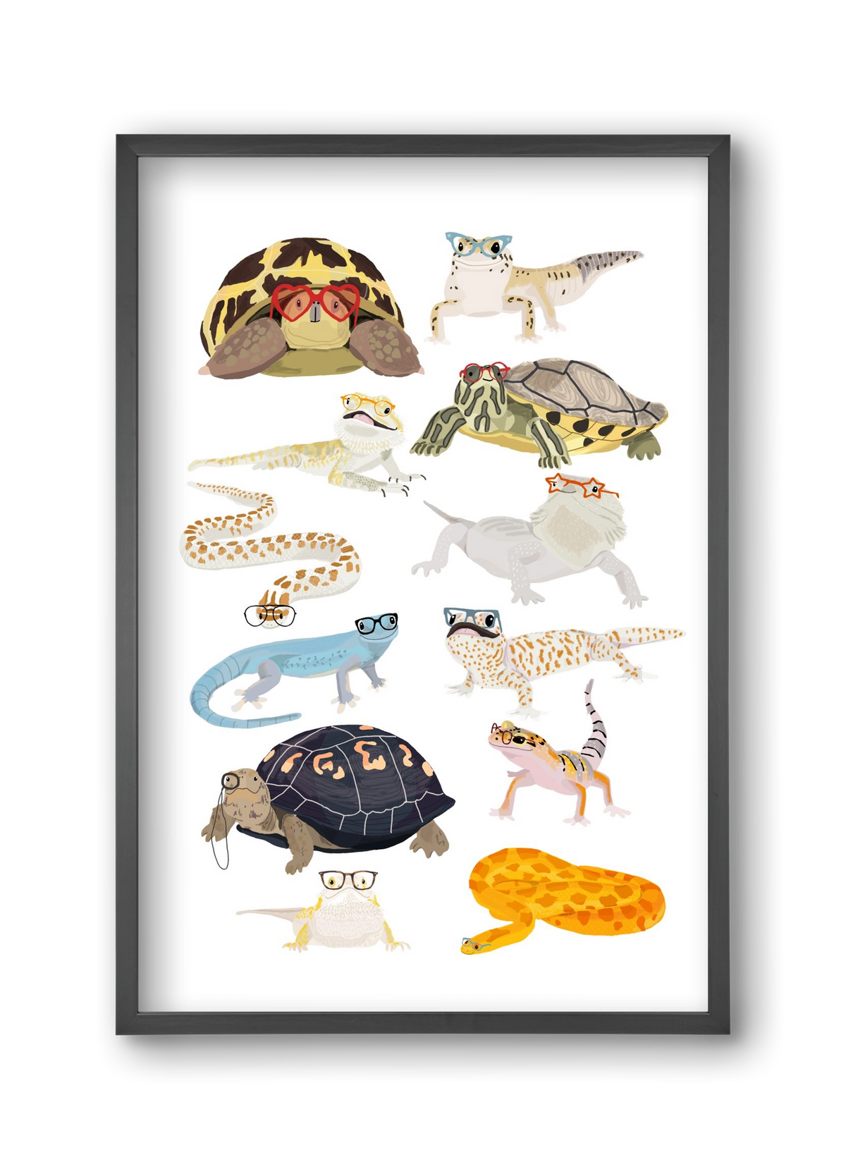 Reptiles in glasses print, 30x45 cm (30x45 cm), Fekete keret