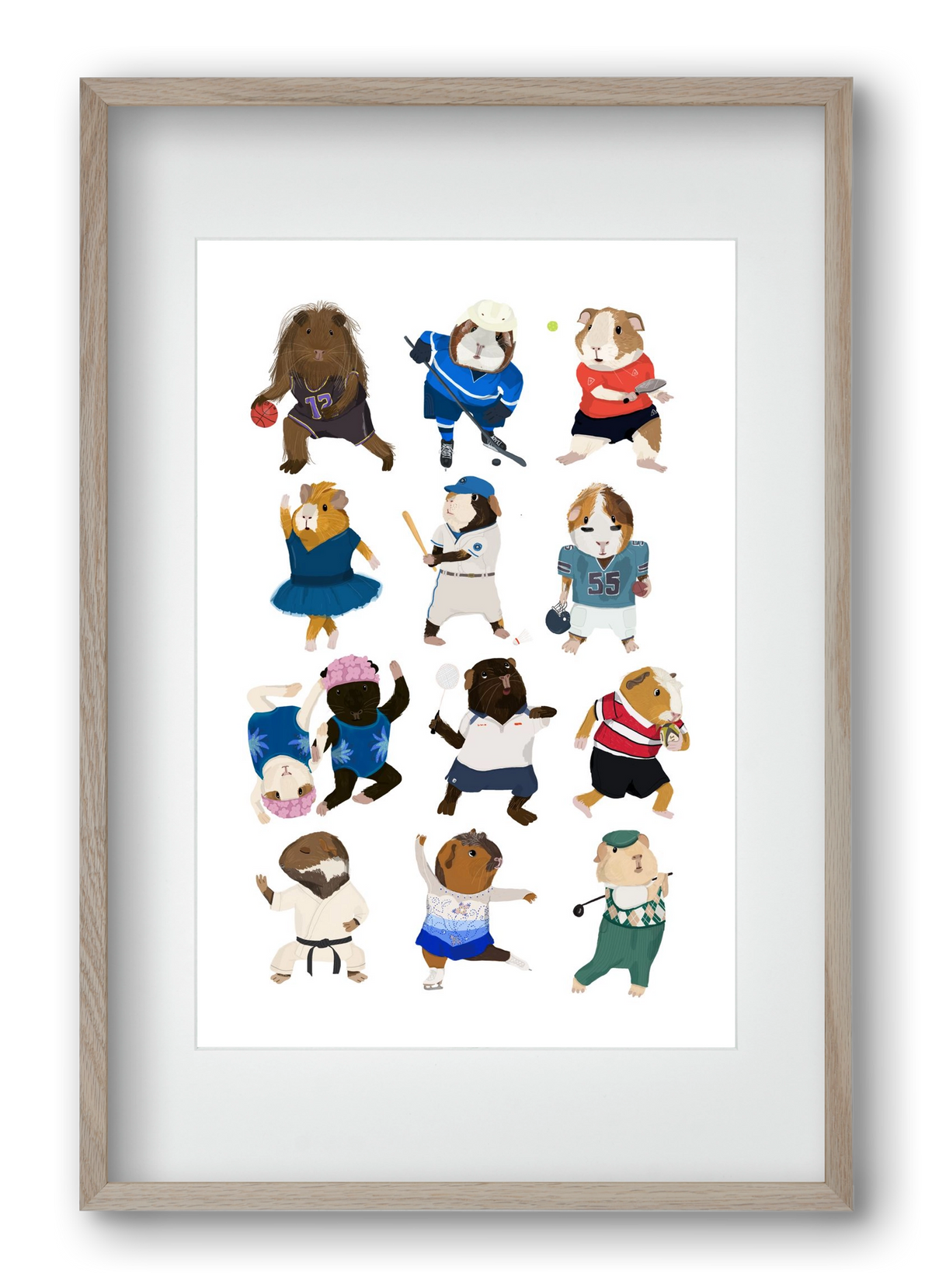 Guinea Pigs doing sports, 40x60 cm (30x45 cm), Tölgy keret, paszpartuval