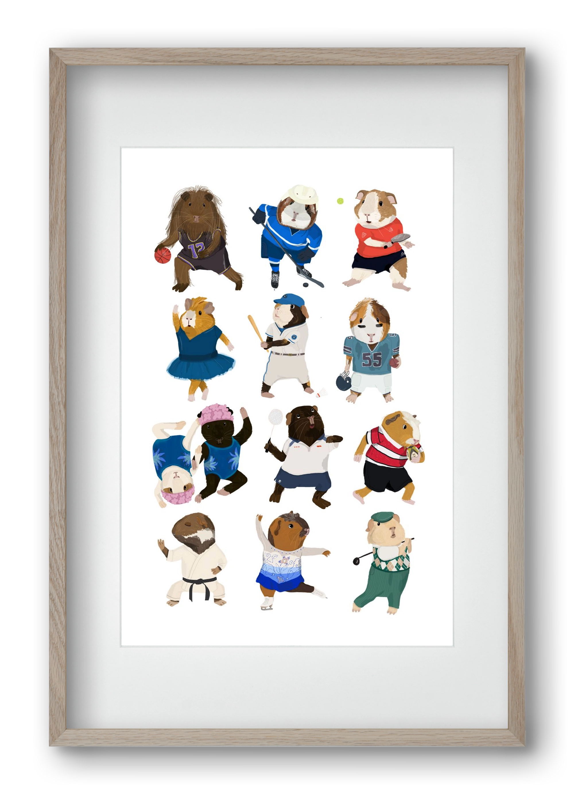 Guinea Pigs doing sports, 40x60 cm (30x45 cm), Tölgy keret, paszpartuval