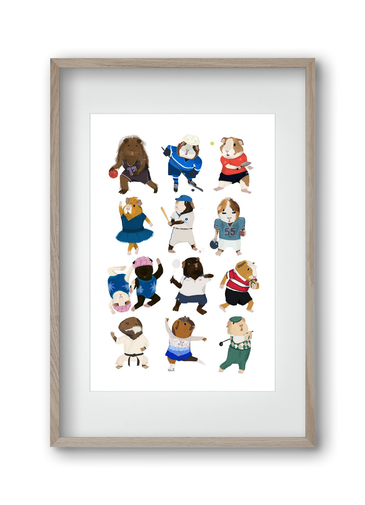 Guinea Pigs doing sports, 30x45 cm (20x30 cm), Tölgy keret, paszpartuval