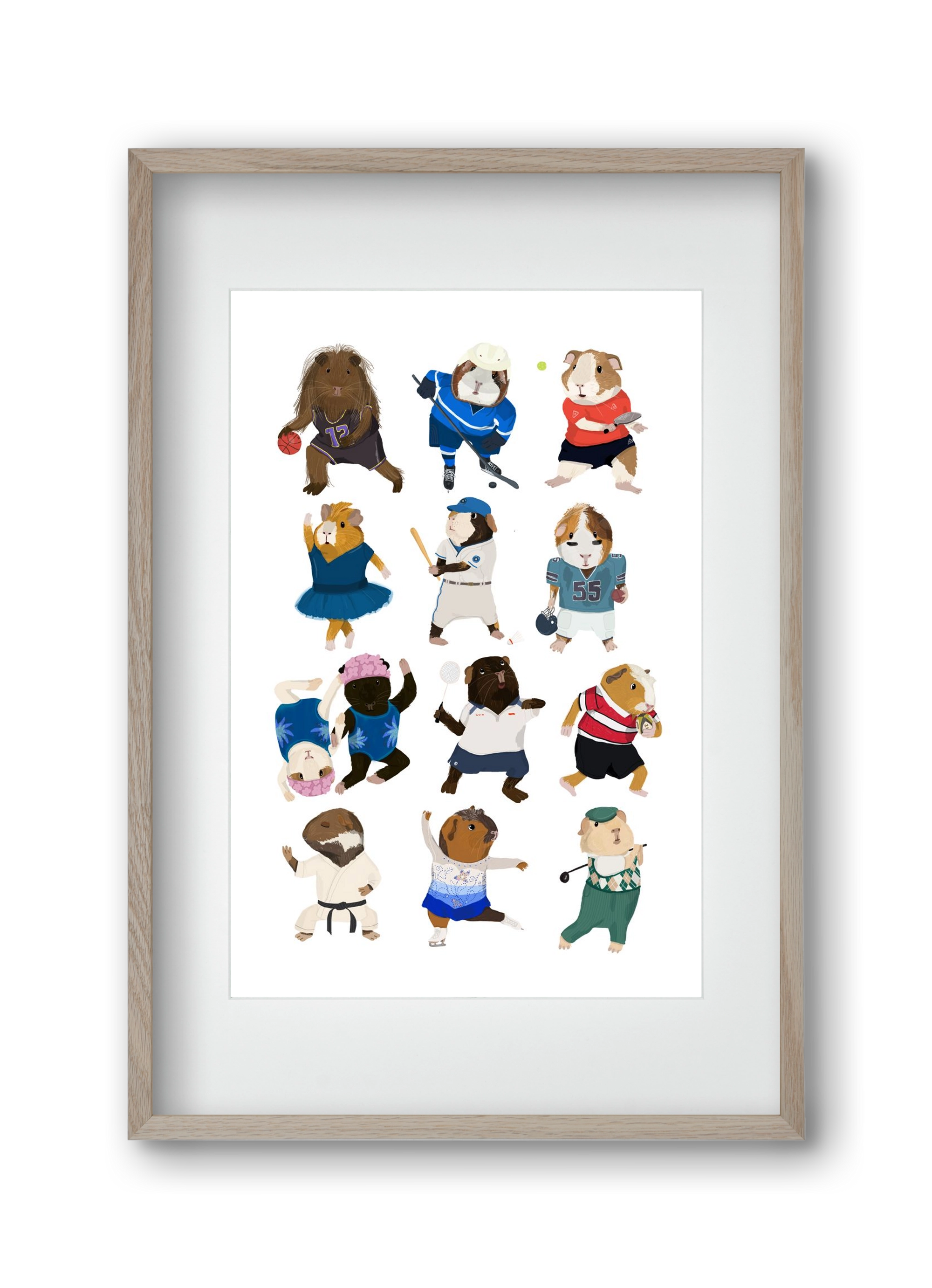 Guinea Pigs doing sports, 30x45 cm (20x30 cm), Tölgy keret, paszpartuval