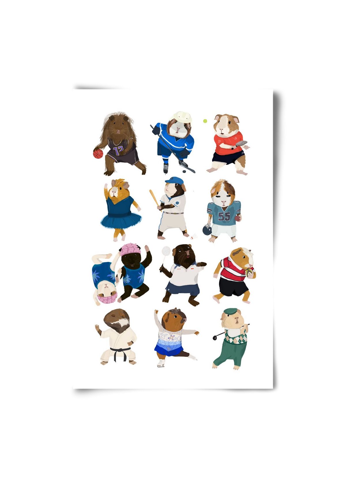 Guinea Pigs doing sports, 20x30 cm, Keret nélkül