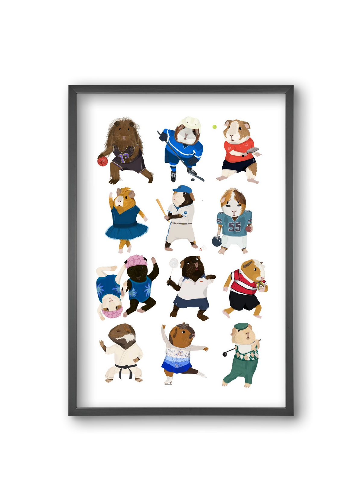 Guinea Pigs doing sports, 20x30 cm (20x30 cm), Fekete keret