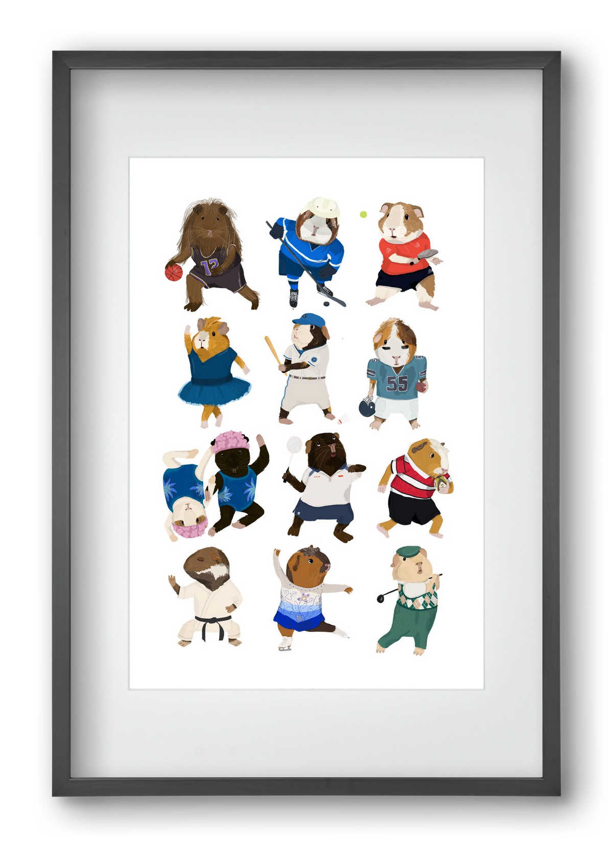 Guinea Pigs doing sports, 40x60 cm (30x45 cm), Fekete keret, paszpartuval