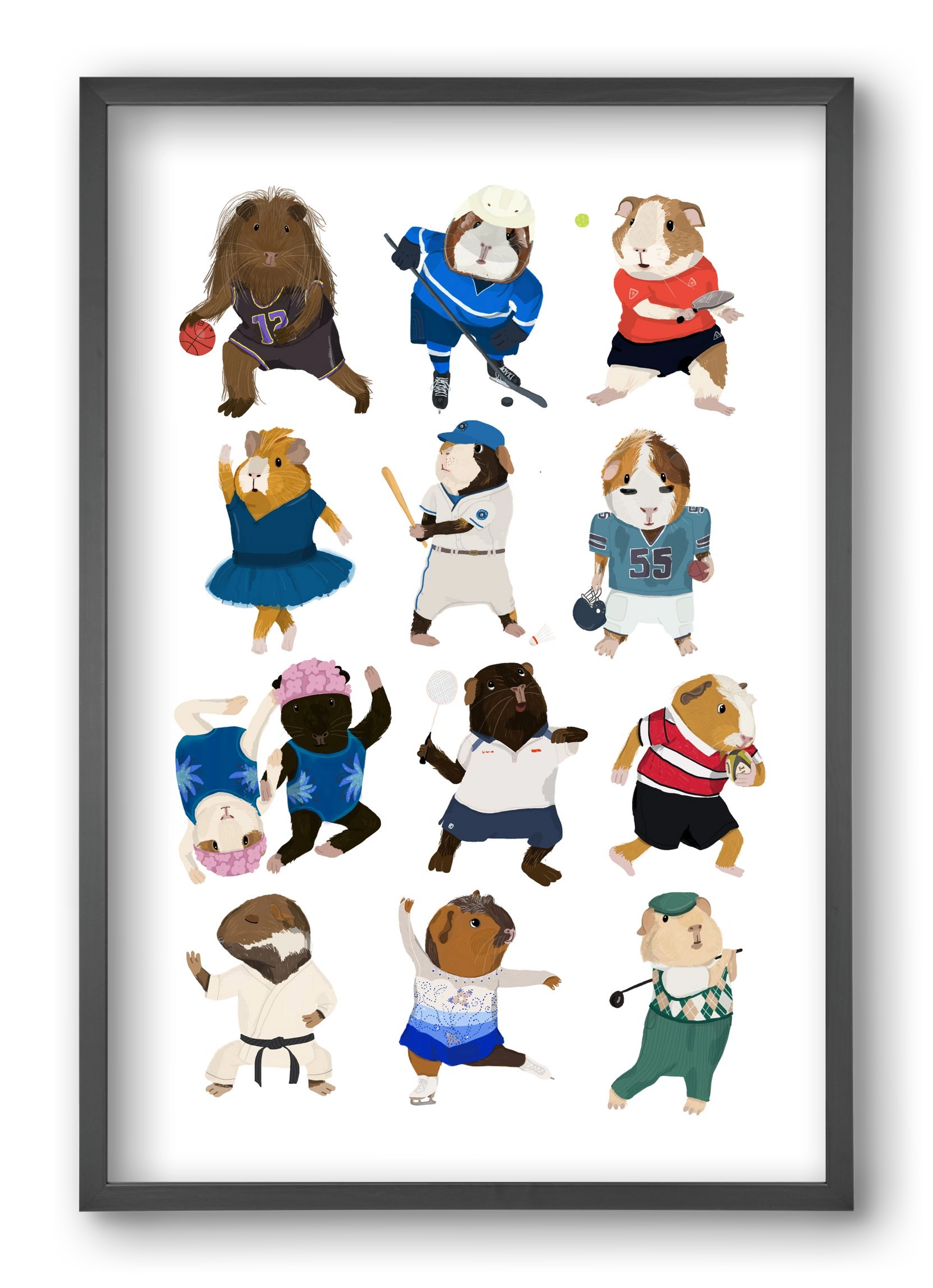 Guinea Pigs doing sports, 40x60 cm (40x60 cm), Fekete keret