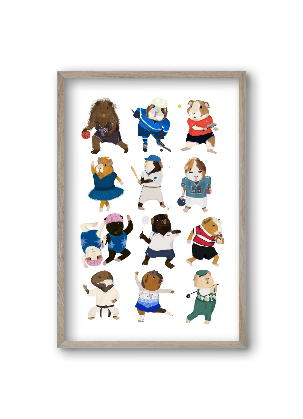 Guinea Pigs doing sports, 20x30 cm (20x30 cm), Tölgy keret