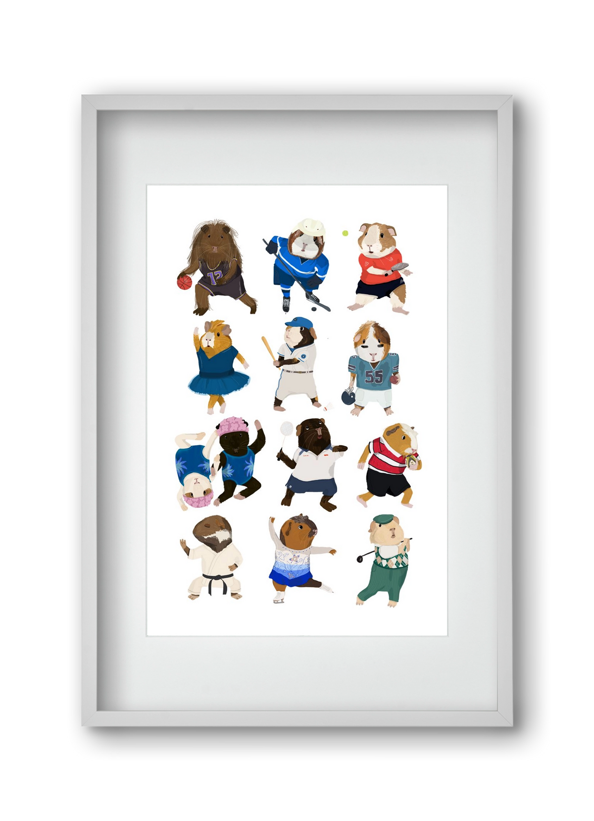 Guinea Pigs doing sports, 30x45 cm (20x30 cm), Fehér keret, paszpartuval