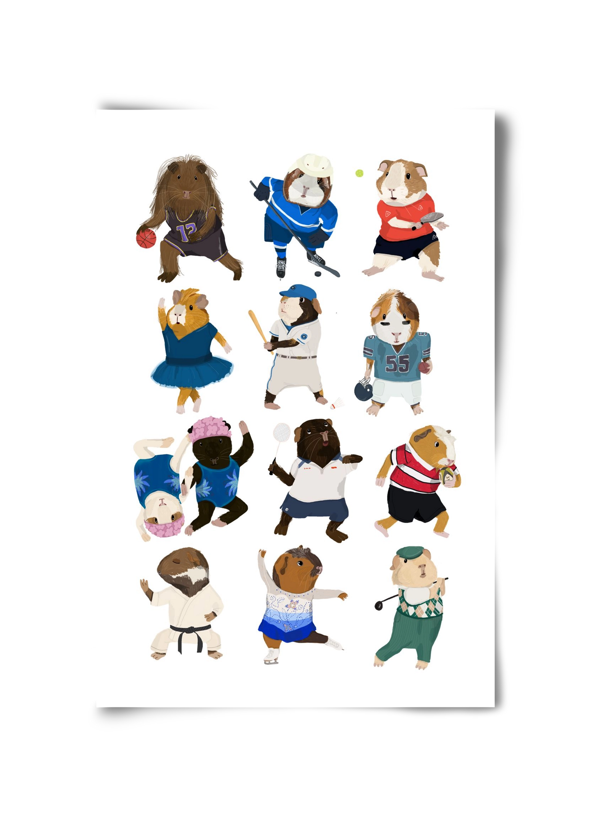 Guinea Pigs doing sports, 30x45 cm, Keret nélkül