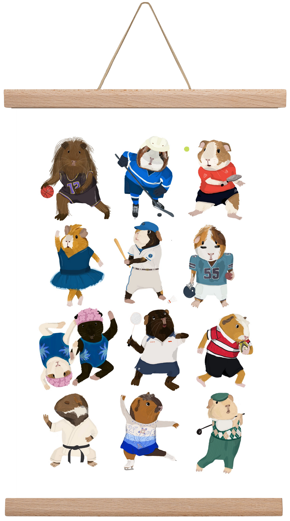 Guinea Pigs doing sports, 30x45 cm (30x45 cm), Tölgy akasztó