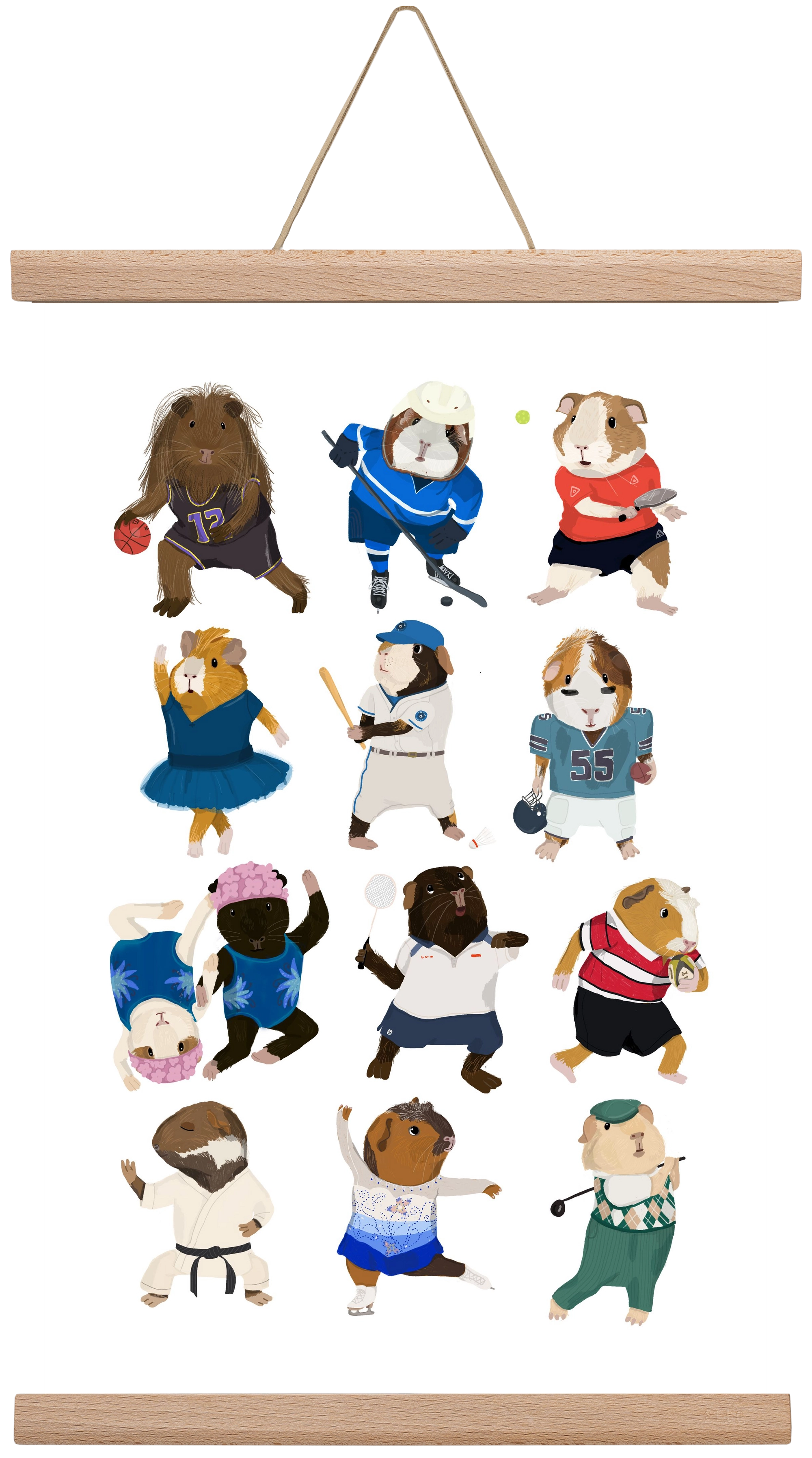 Guinea Pigs doing sports, 30x45 cm (30x45 cm), Tölgy akasztó