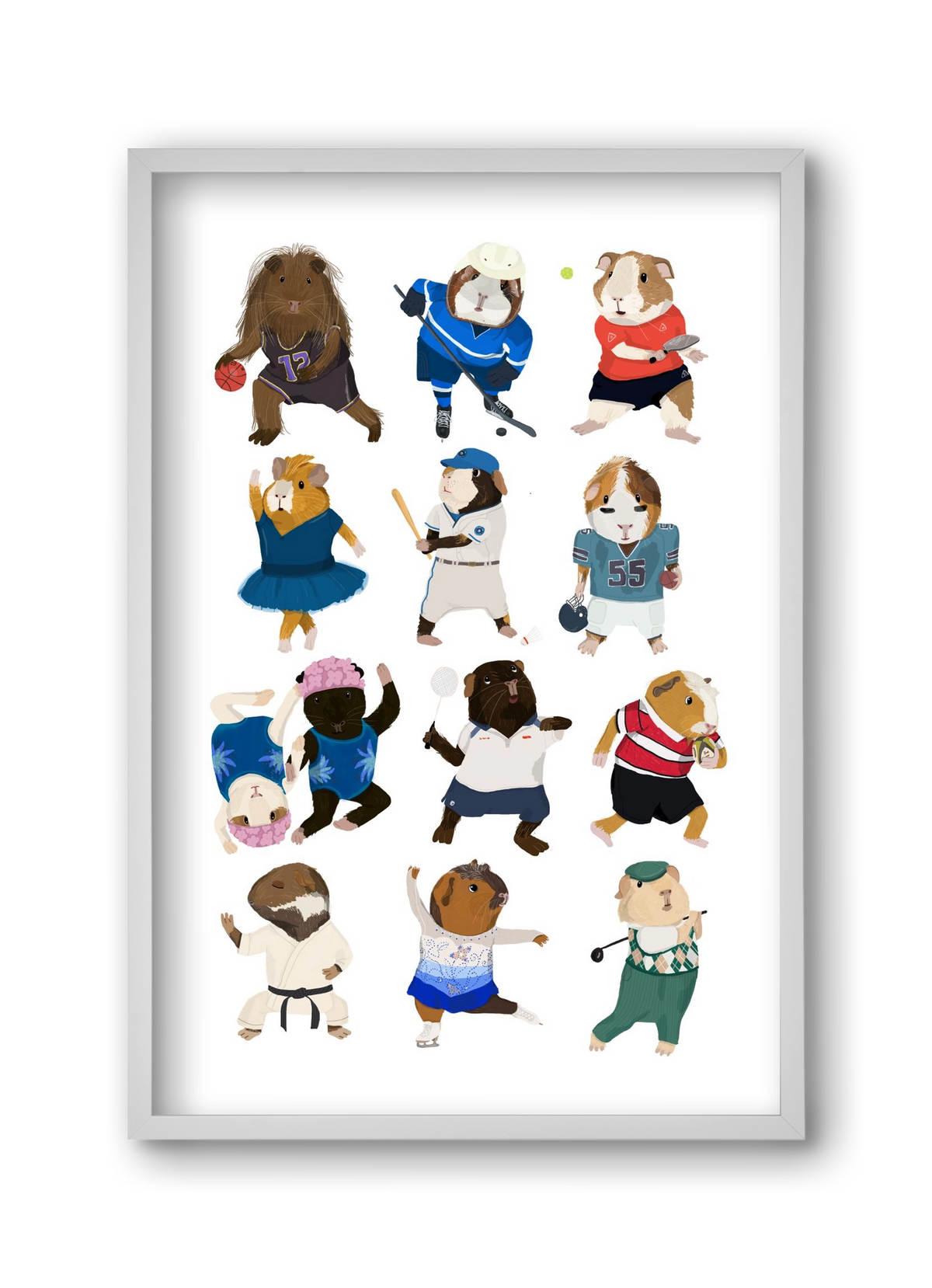 Guinea Pigs doing sports, 30x45 cm (30x45 cm), Fehér keret