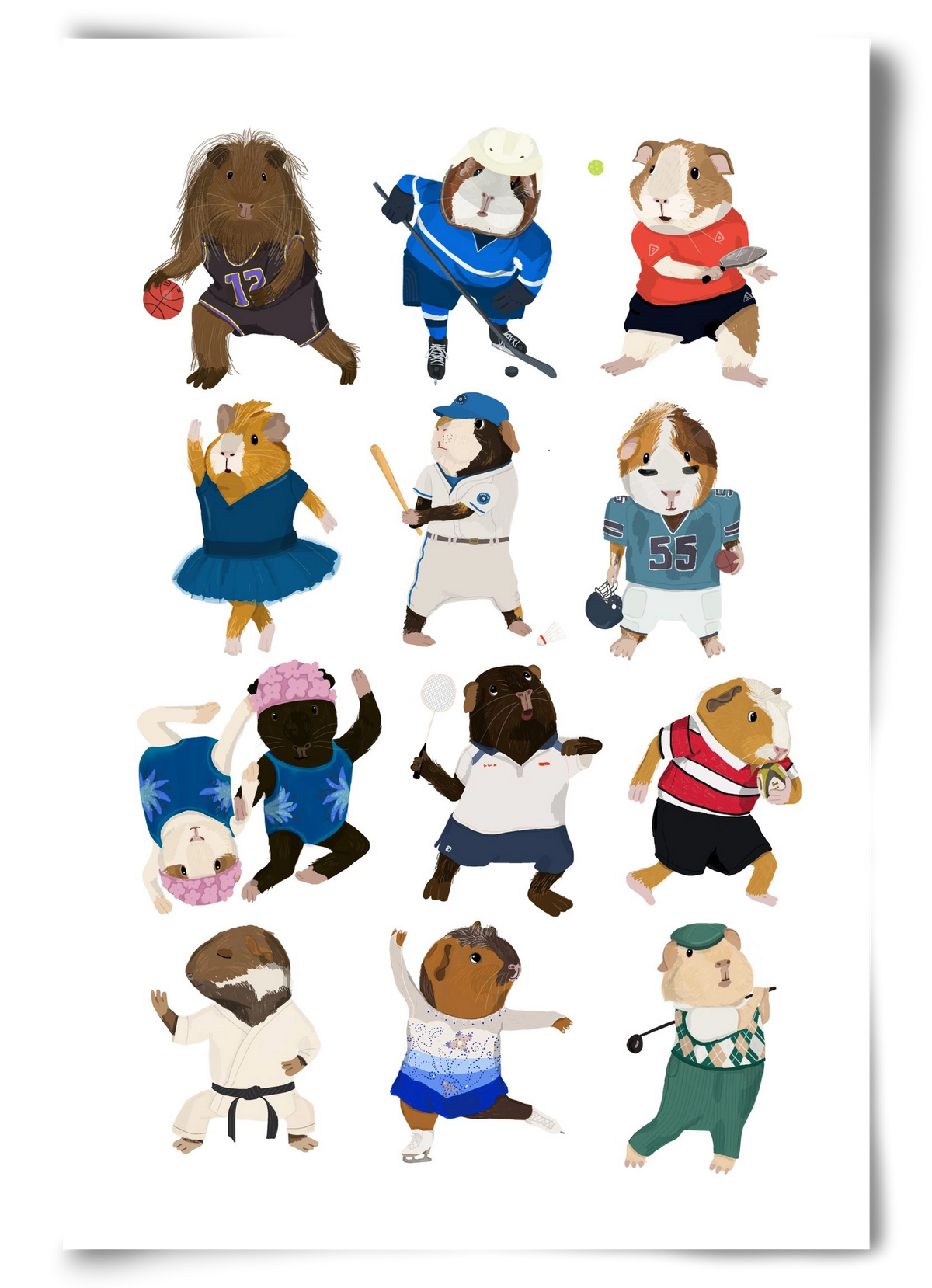 Guinea Pigs doing sports, 60x90 cm, Keret nélkül