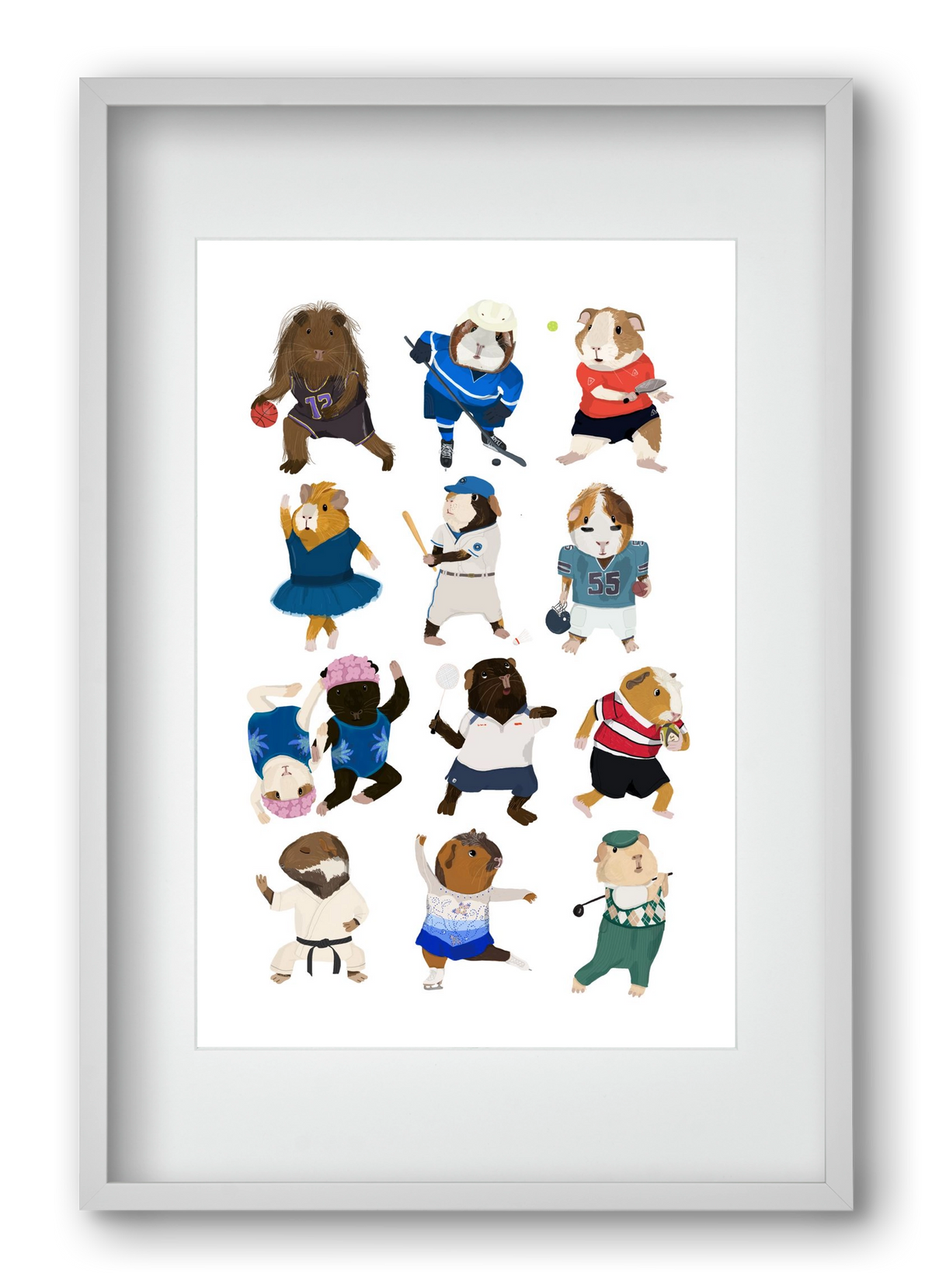 Guinea Pigs doing sports, 40x60 cm (30x45 cm), Fehér keret, paszpartuval