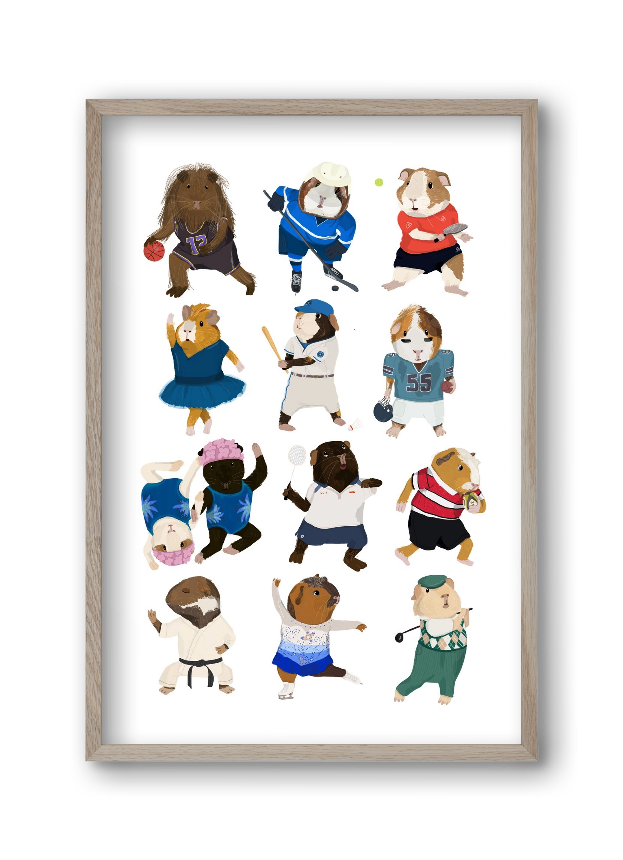Guinea Pigs doing sports, 30x45 cm (30x45 cm), Tölgy keret