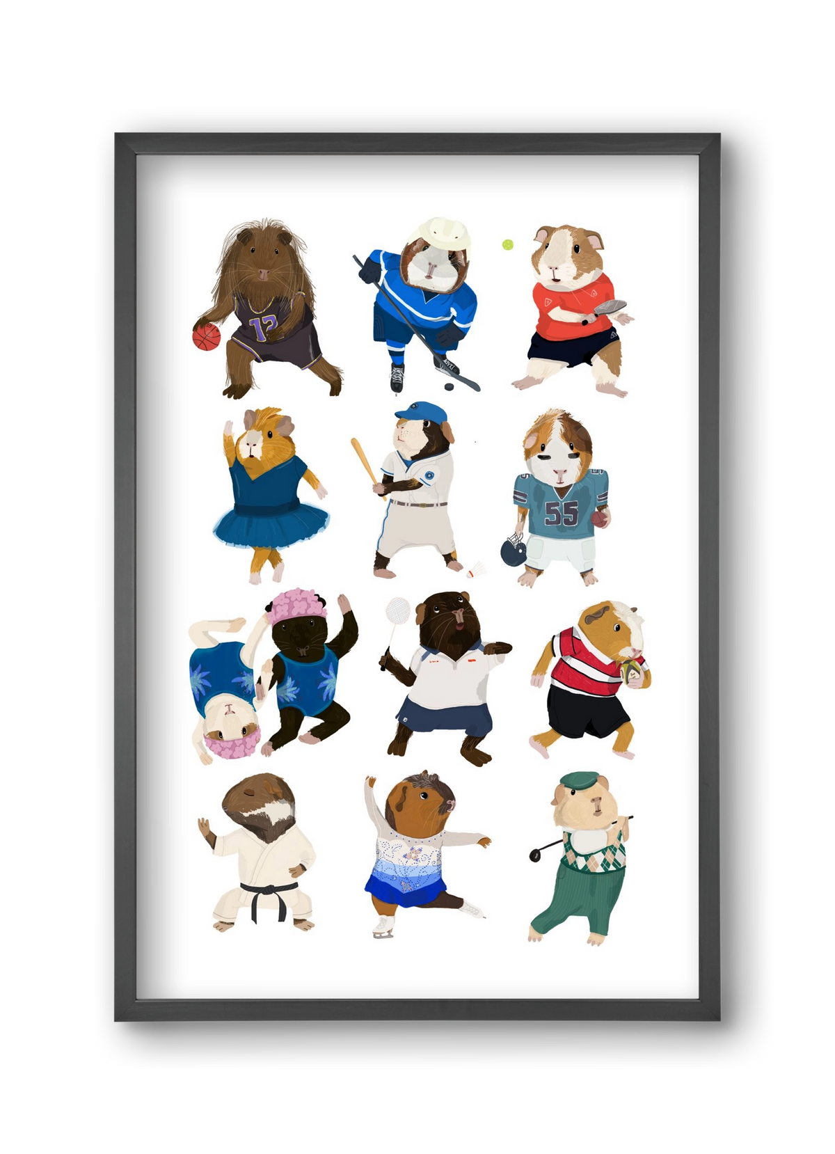Guinea Pigs doing sports, 30x45 cm (30x45 cm), Fekete keret