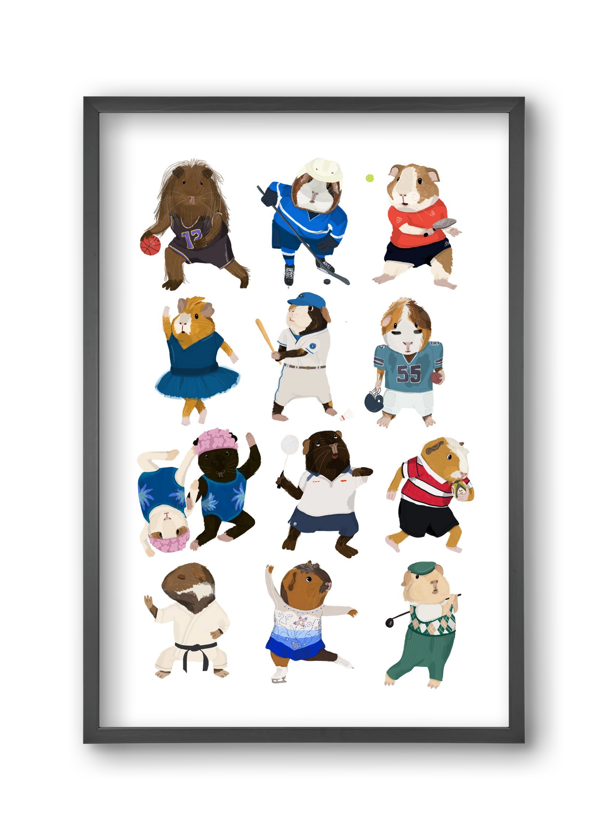 Guinea Pigs doing sports, 30x45 cm (30x45 cm), Fekete keret