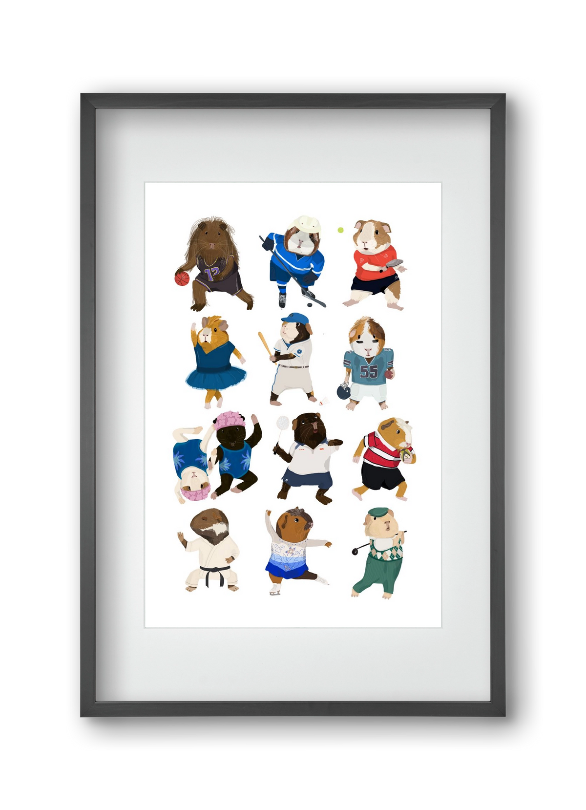 Guinea Pigs doing sports, 30x45 cm (20x30 cm), Fekete keret, paszpartuval