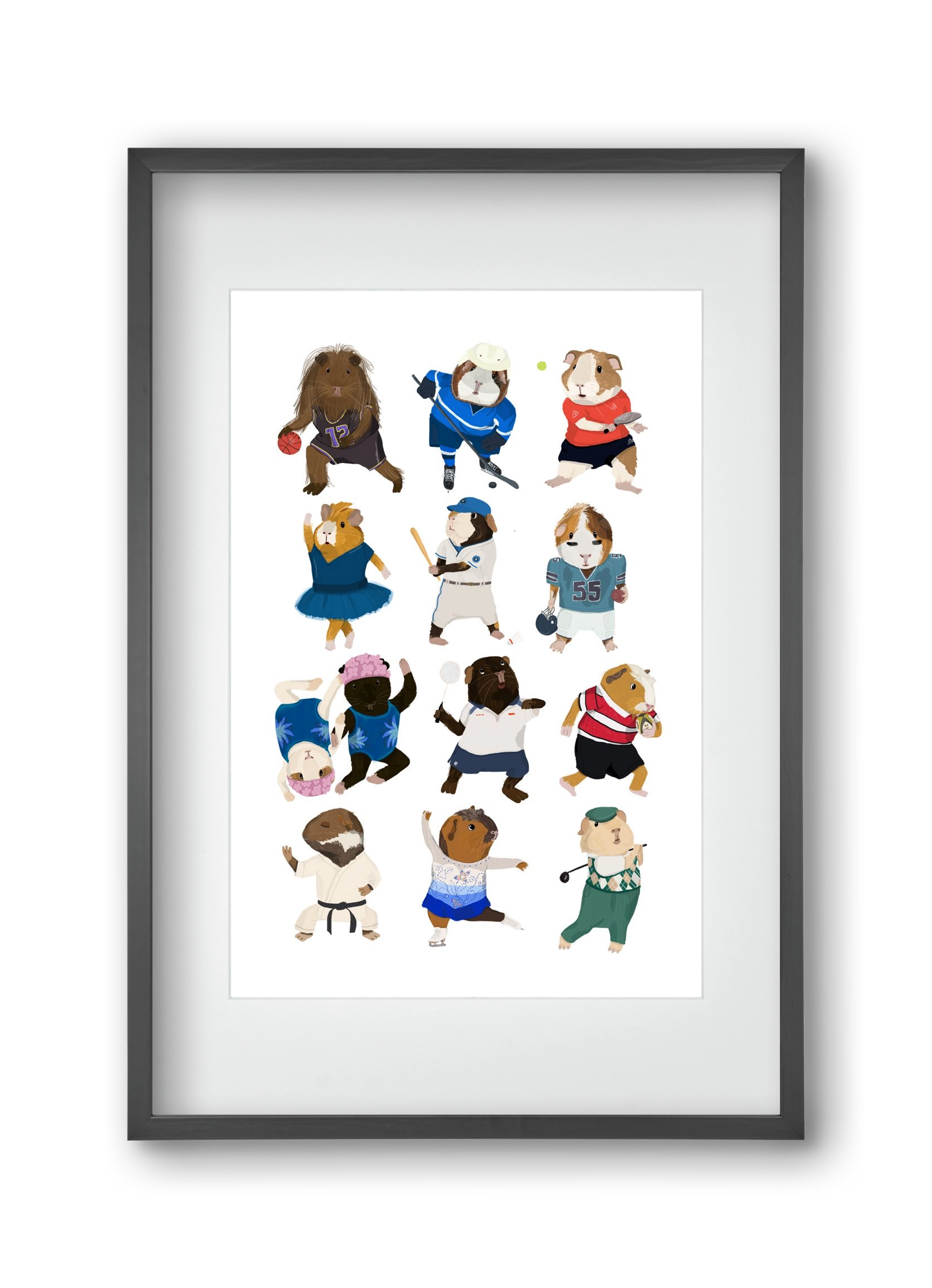 Guinea Pigs doing sports, 30x45 cm (20x30 cm), Fekete keret, paszpartuval