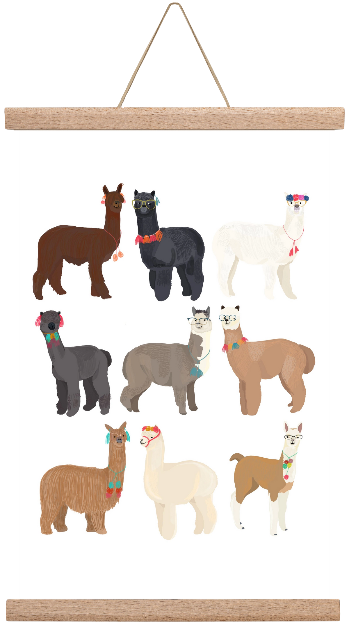 Standin Llama Print, 30x45 cm (30x45 cm), Tölgy akasztó