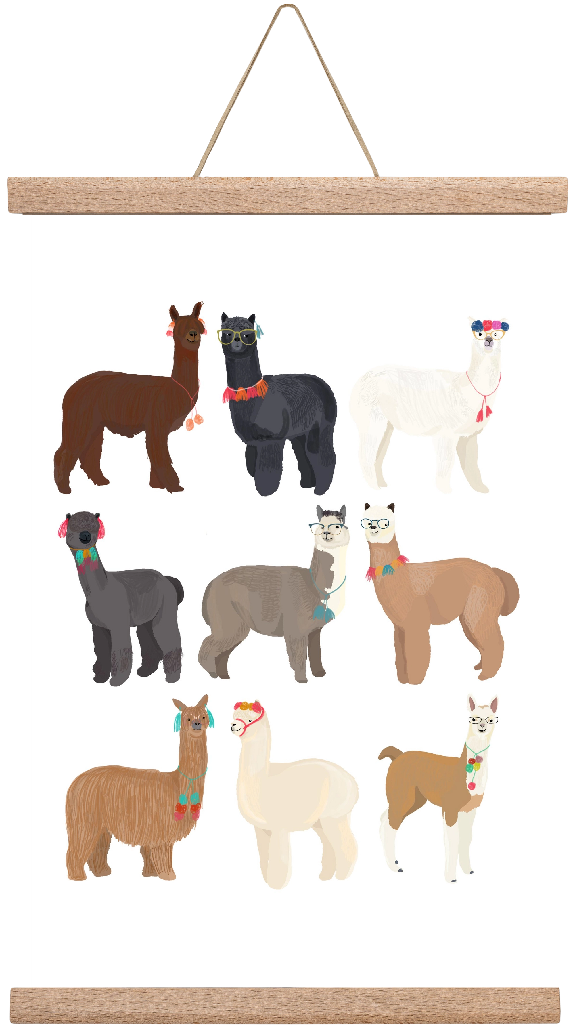 Standin Llama Print, 30x45 cm (30x45 cm), Tölgy akasztó