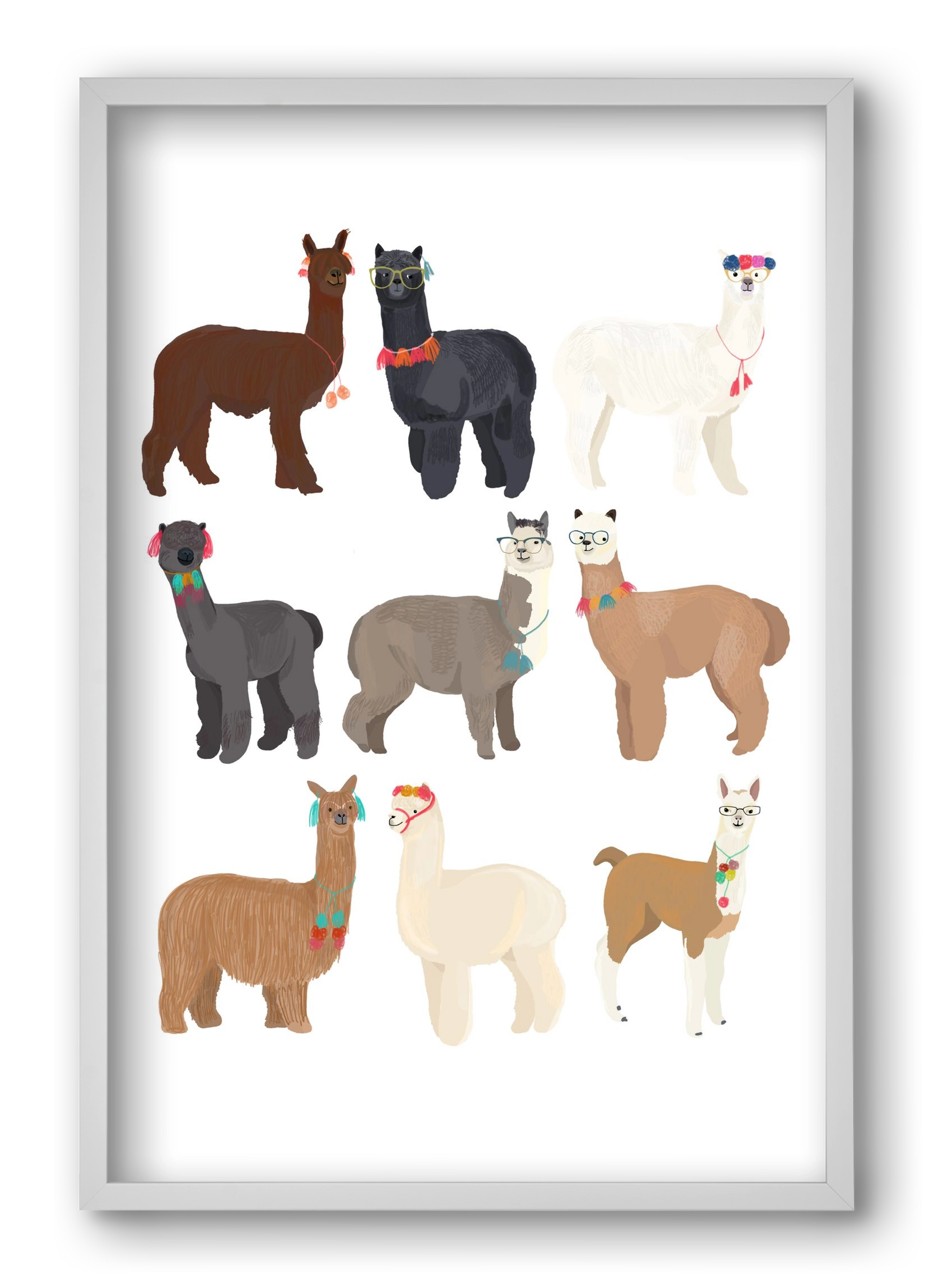 Standin Llama Print, 40x60 cm (40x60 cm), Fehér keret