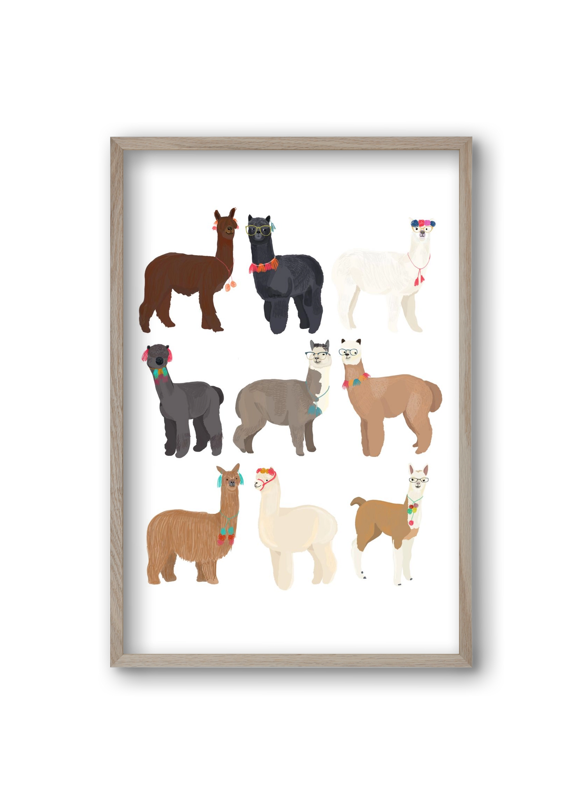 Standin Llama Print, 20x30 cm (20x30 cm), Tölgy keret