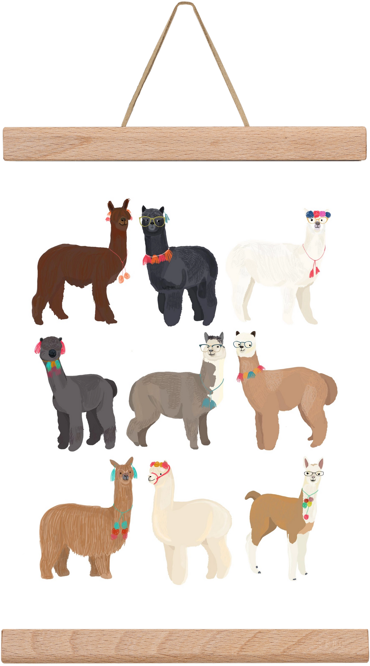 Standin Llama Print, 20x30 cm (20x30 cm), Tölgy akasztó