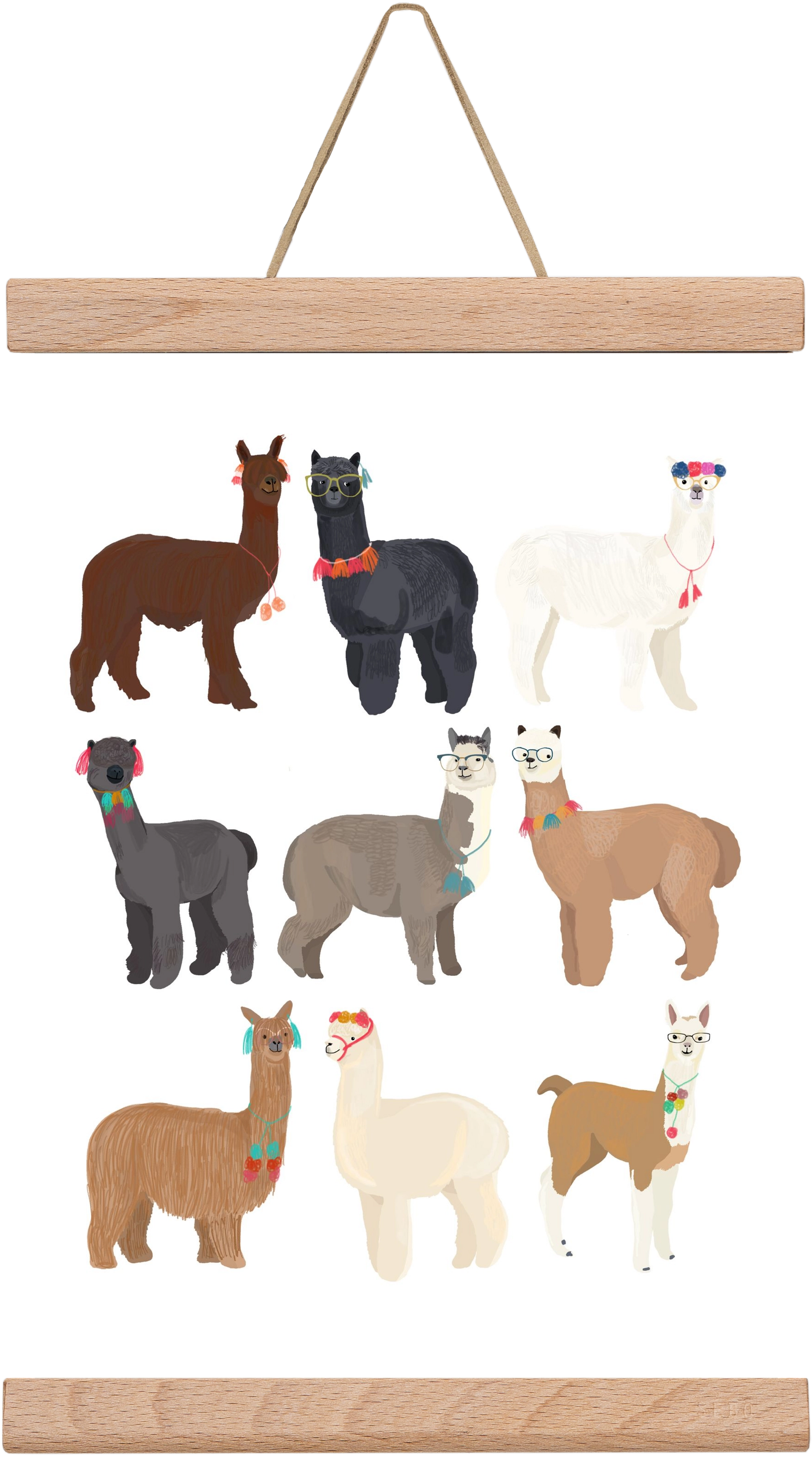 Standin Llama Print, 20x30 cm (20x30 cm), Tölgy akasztó