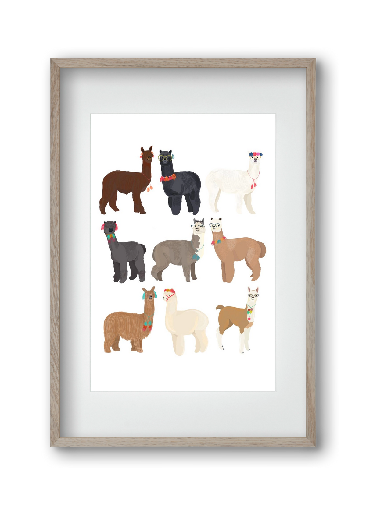 Standin Llama Print, 30x45 cm (20x30 cm), Tölgy keret, paszpartuval