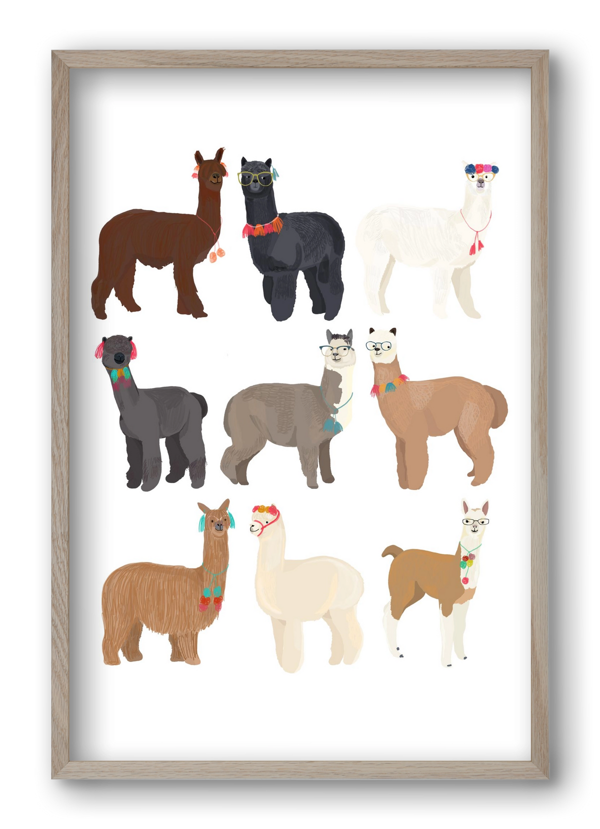 Standin Llama Print, 40x60 cm (40x60 cm), Tölgy keret