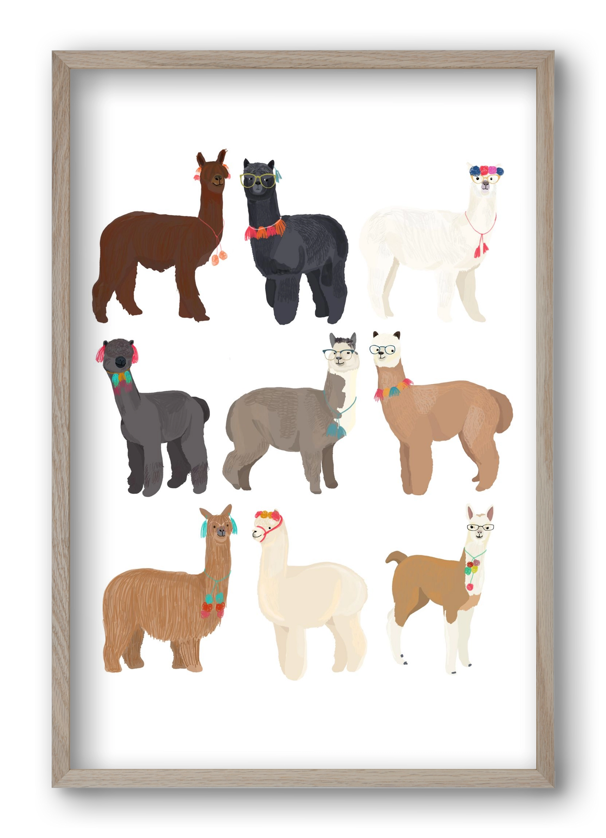 Standin Llama Print, 40x60 cm (40x60 cm), Tölgy keret