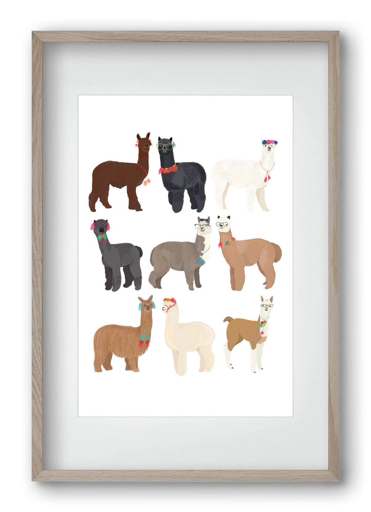 Standin Llama Print, 40x60 cm (30x45 cm), Tölgy keret, paszpartuval