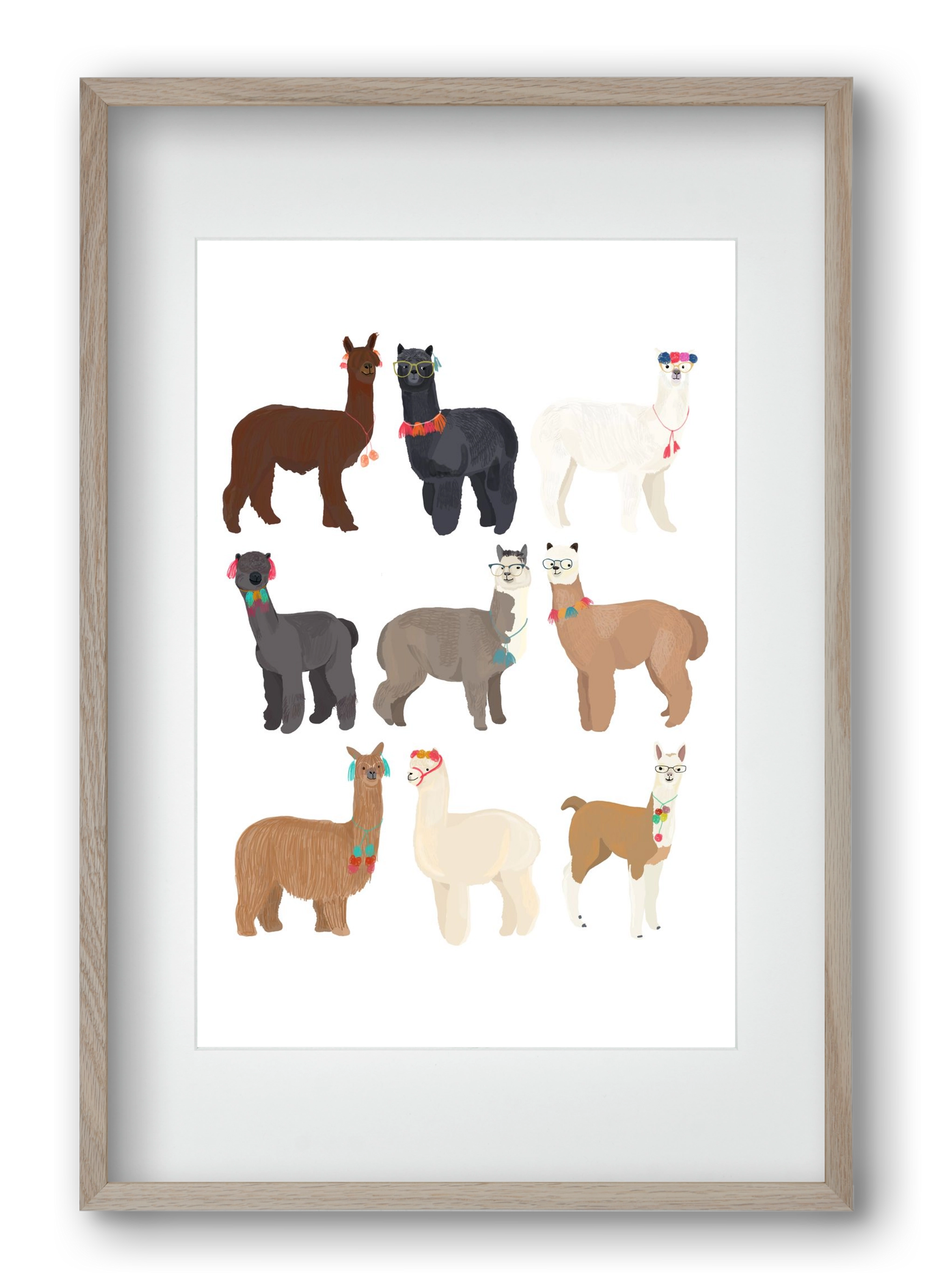 Standin Llama Print, 40x60 cm (30x45 cm), Tölgy keret, paszpartuval