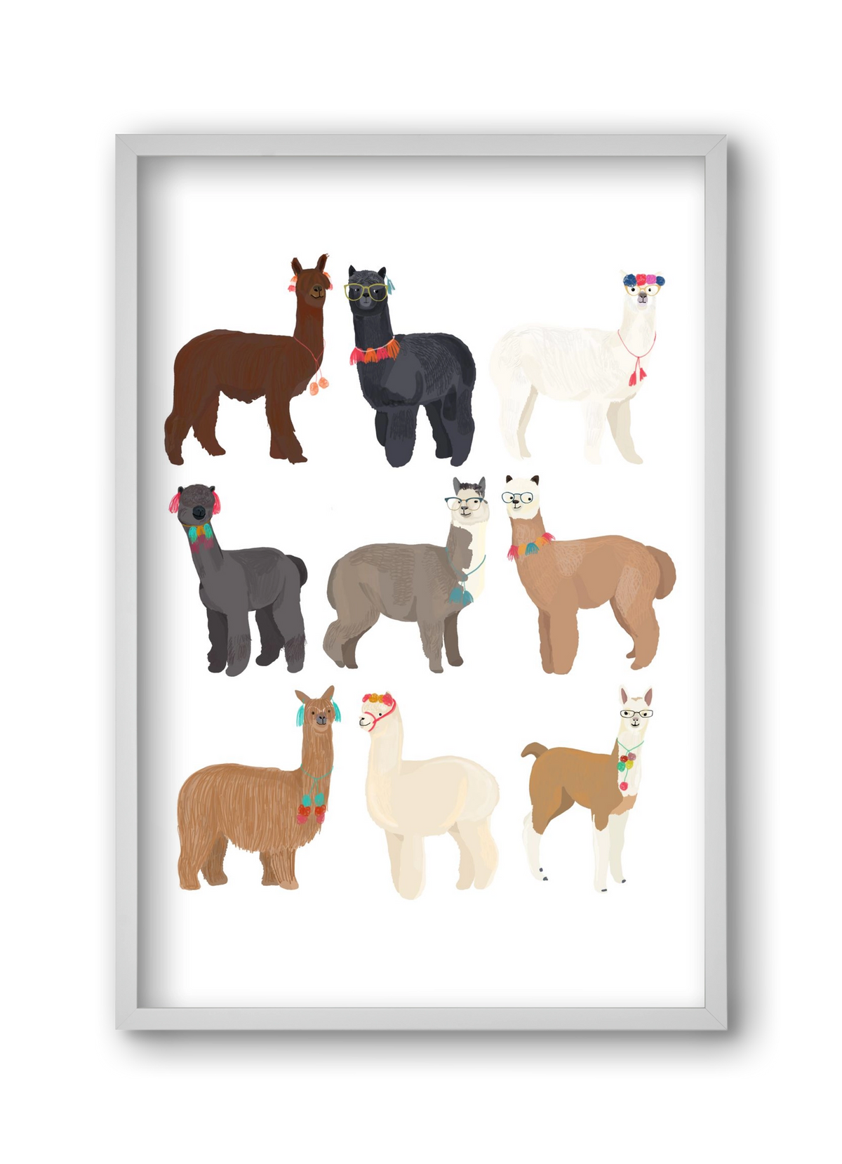 Standin Llama Print, 30x45 cm (30x45 cm), Fehér keret