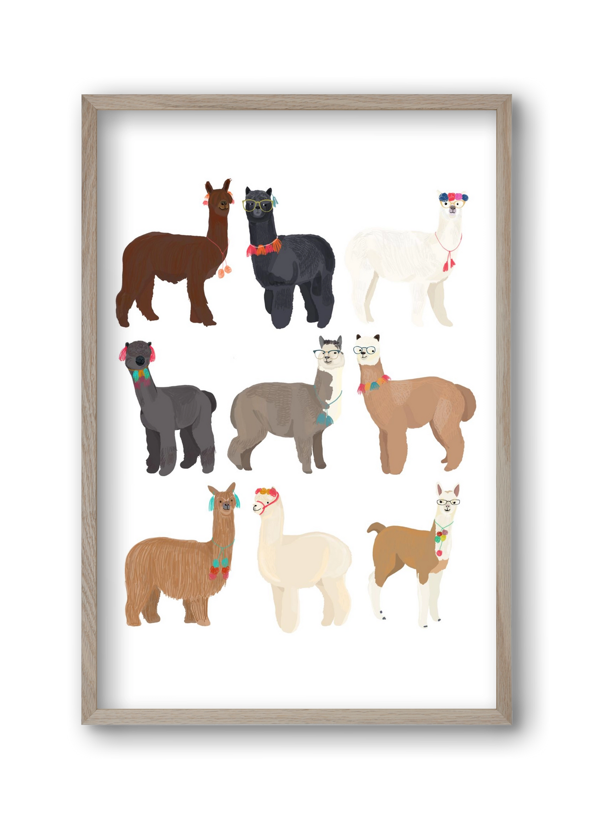 Standin Llama Print, 30x45 cm (30x45 cm), Tölgy keret