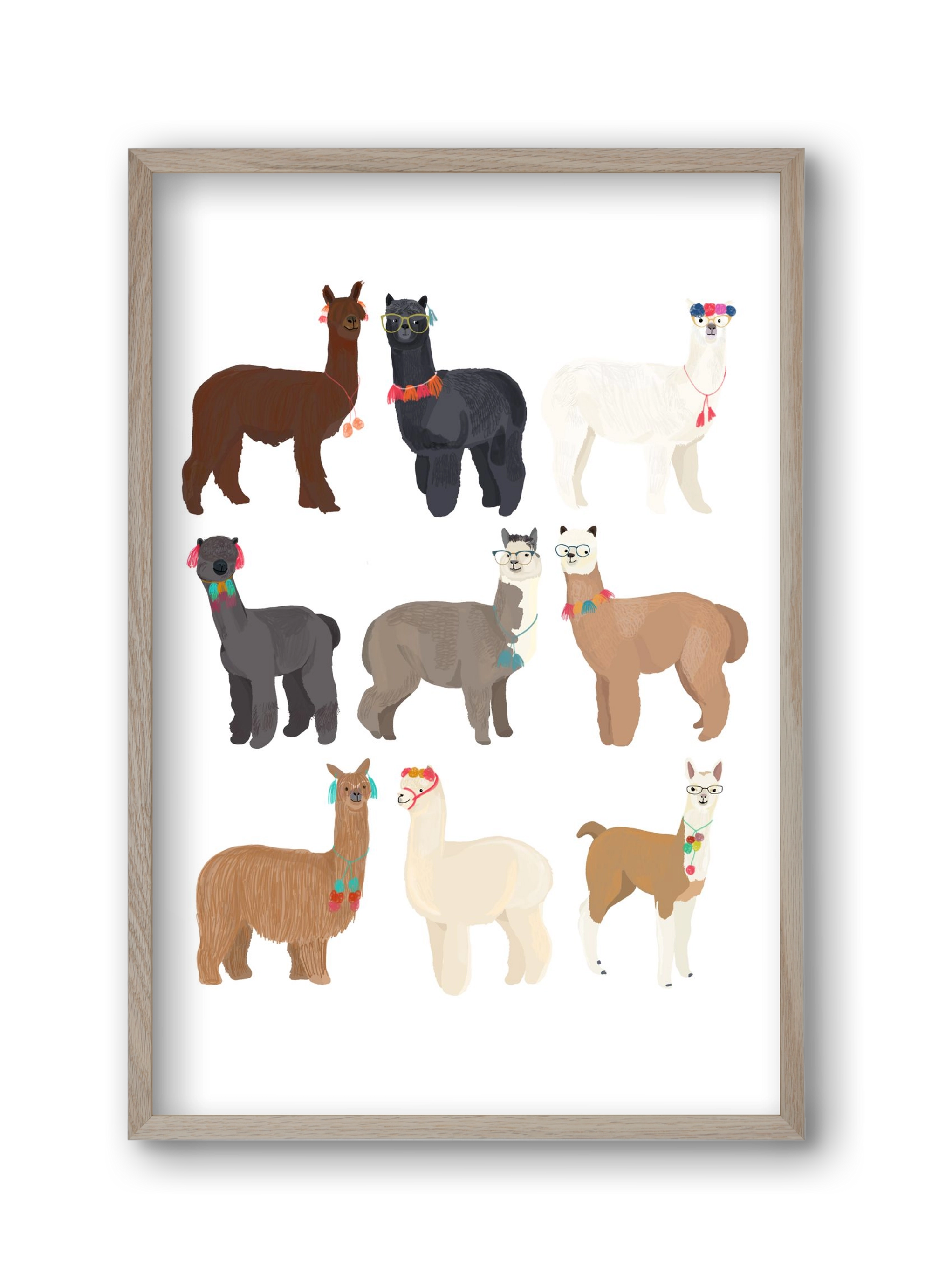 Standin Llama Print, 30x45 cm (30x45 cm), Tölgy keret