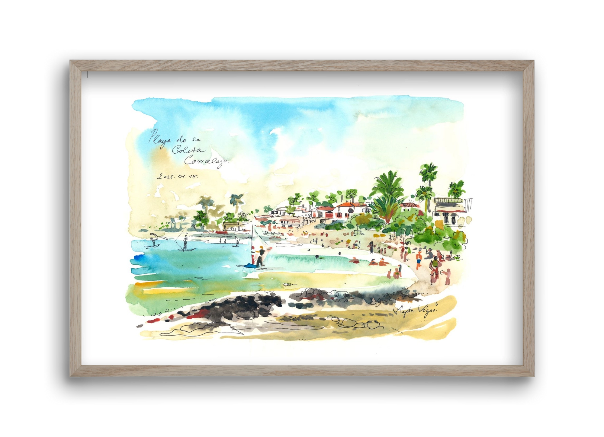 Playa de la Goleta, Corralejo, Fuerteventura - 2025.01.18, 45x30 cm (45x30 cm), Tölgy keret