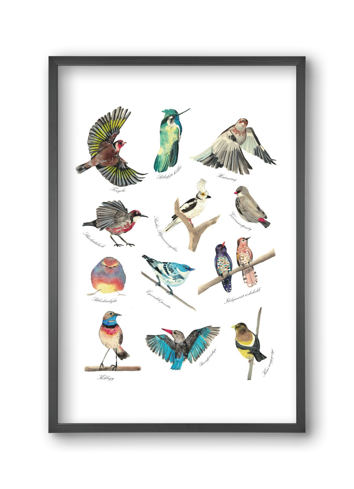 madarak, 30x45 cm (30x45 cm), Fekete keret