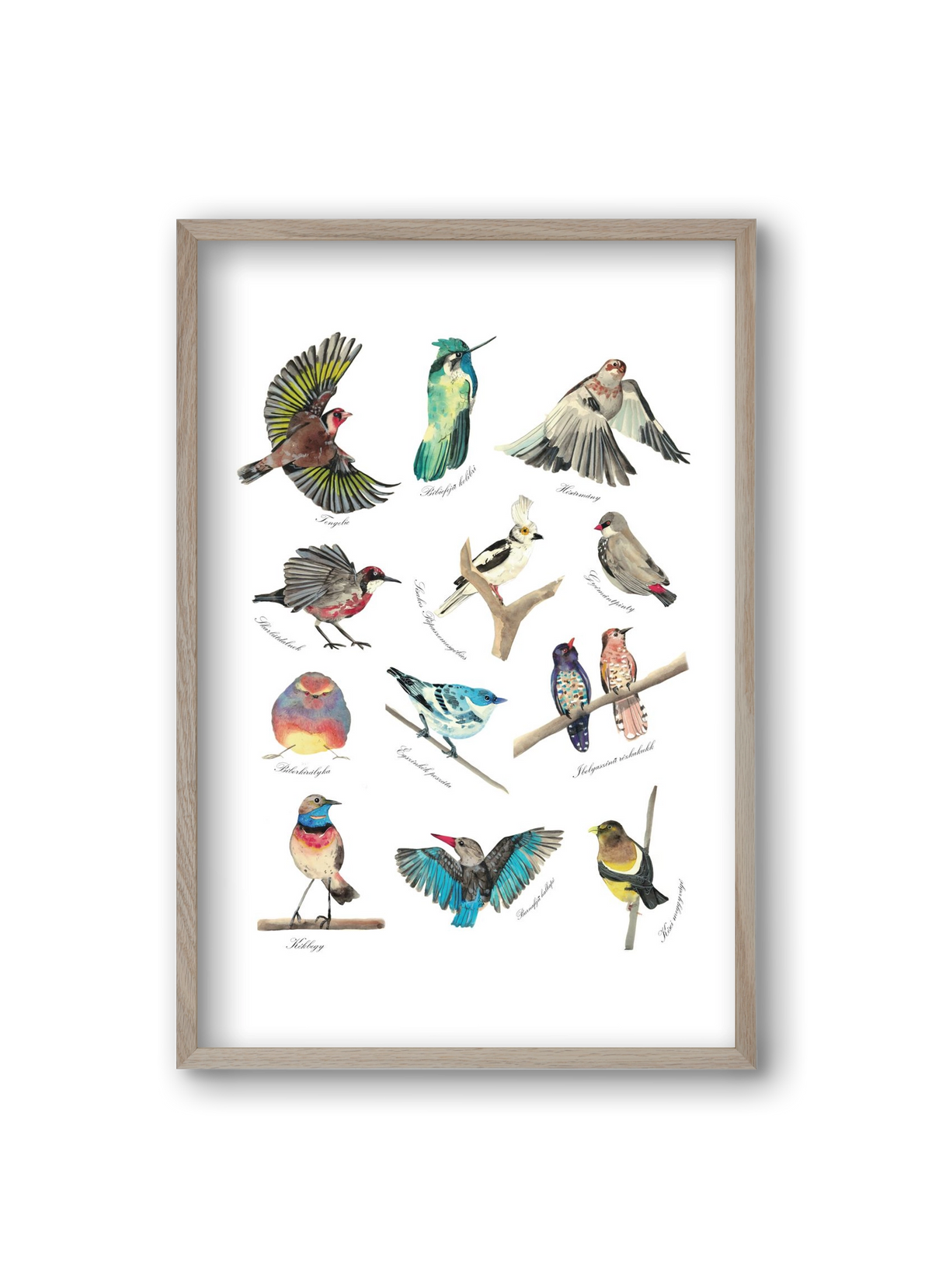 madarak, 20x30 cm (20x30 cm), Tölgy keret